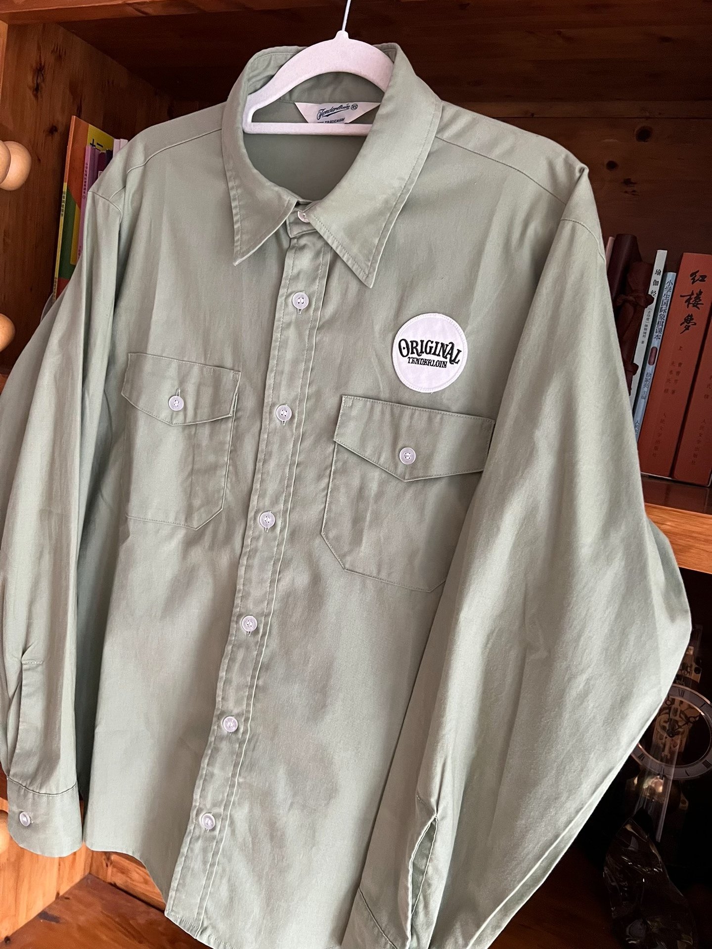 Tenderlion Vintage Olive Green Work Shirt — detail