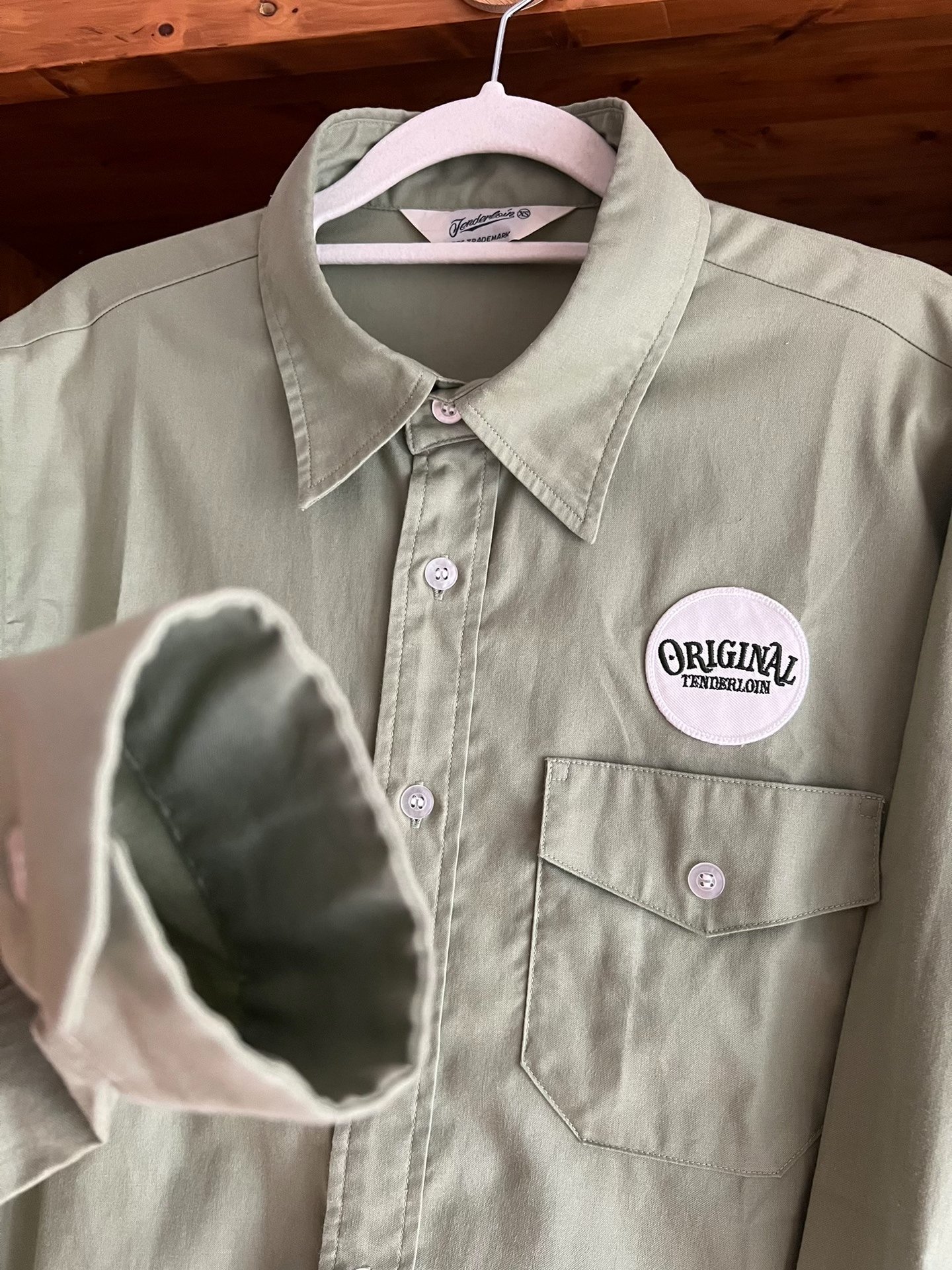 Tenderlion Vintage Olive Green Work Shirt — back