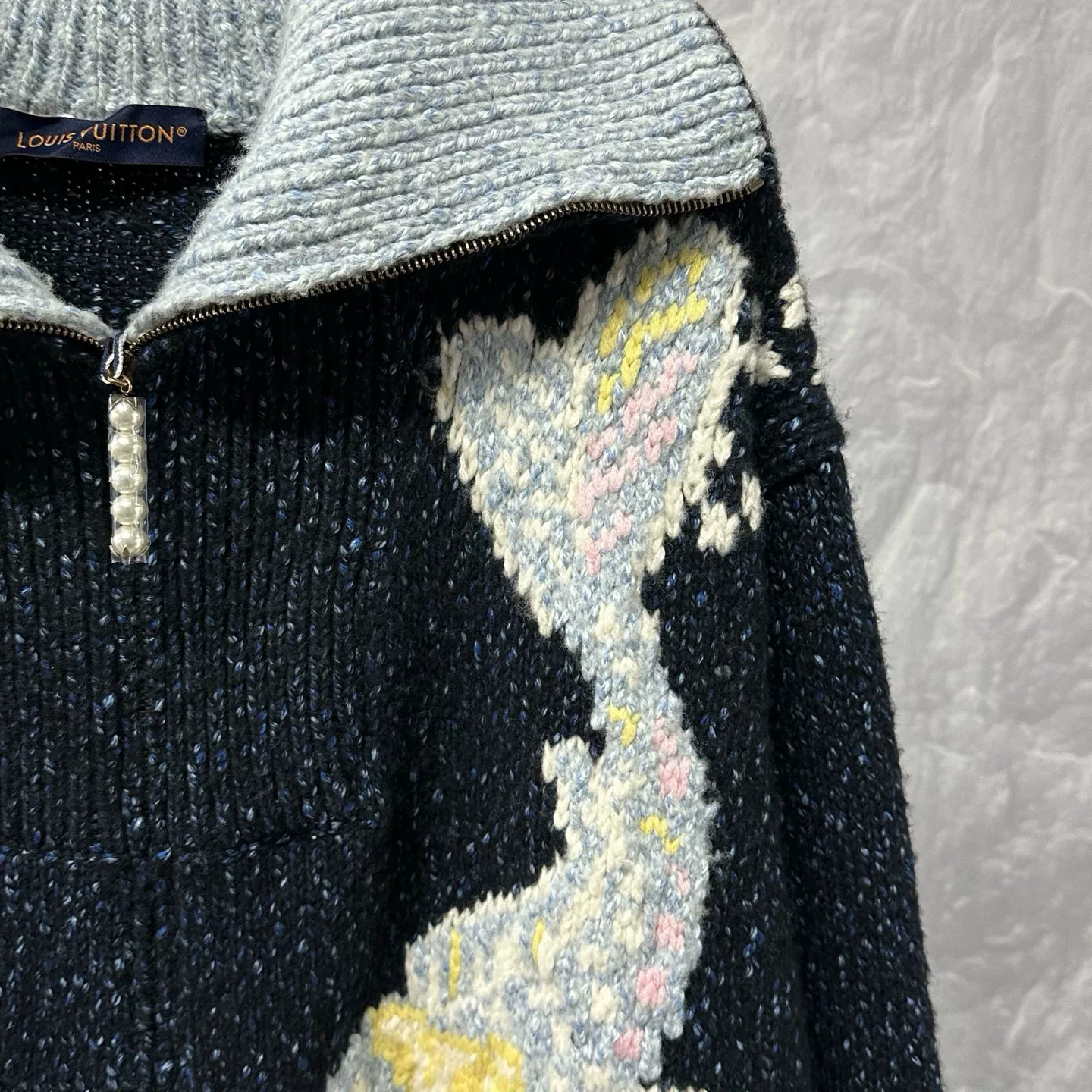 Louis Vuitton Nigo FW25 Collar Knit Coat — detail