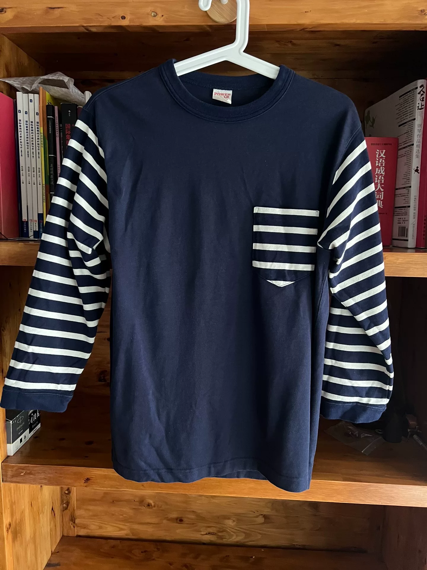Freewheelers Indigo Stripe 3/4 Sleeve Pocket Sweatshirt