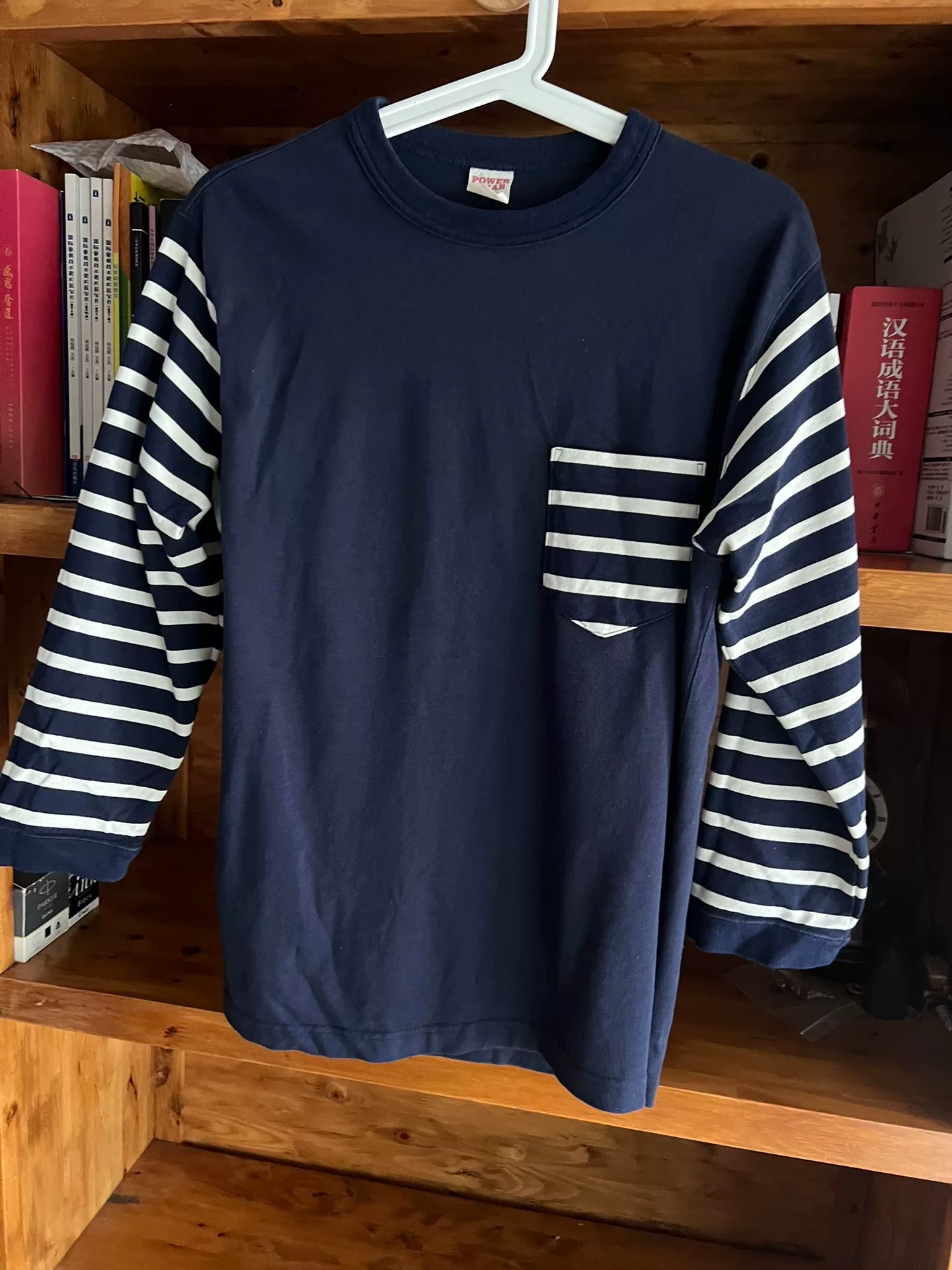 Freewheelers Indigo Stripe 3/4 Sleeve Pocket Sweatshirt — detail