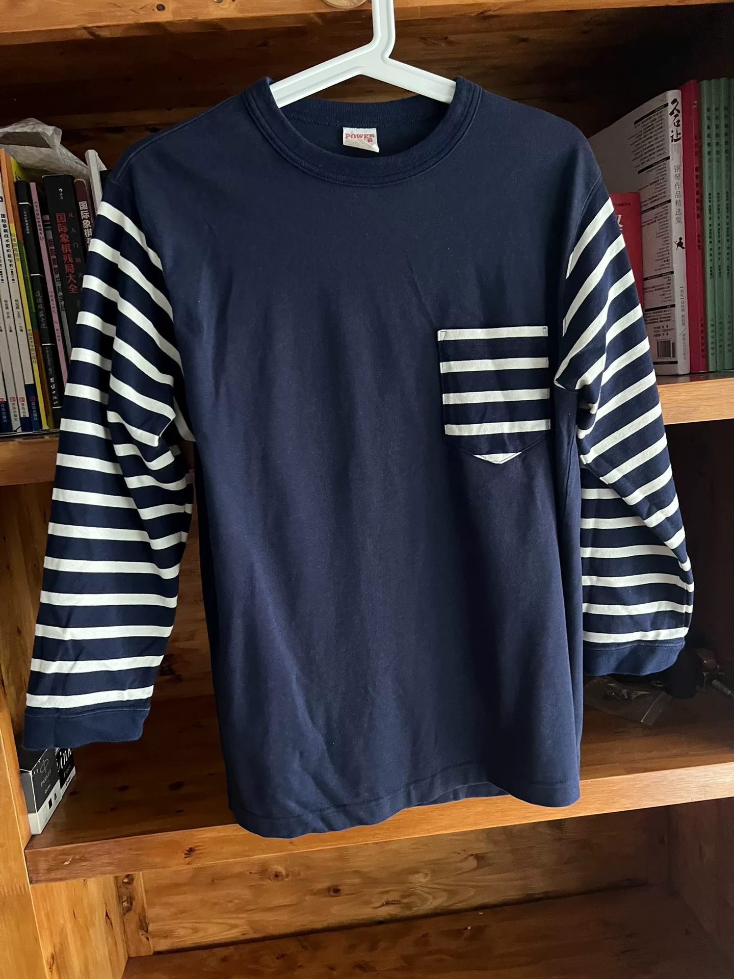 Freewheelers Indigo Stripe 3/4 Sleeve Pocket Sweatshirt — front