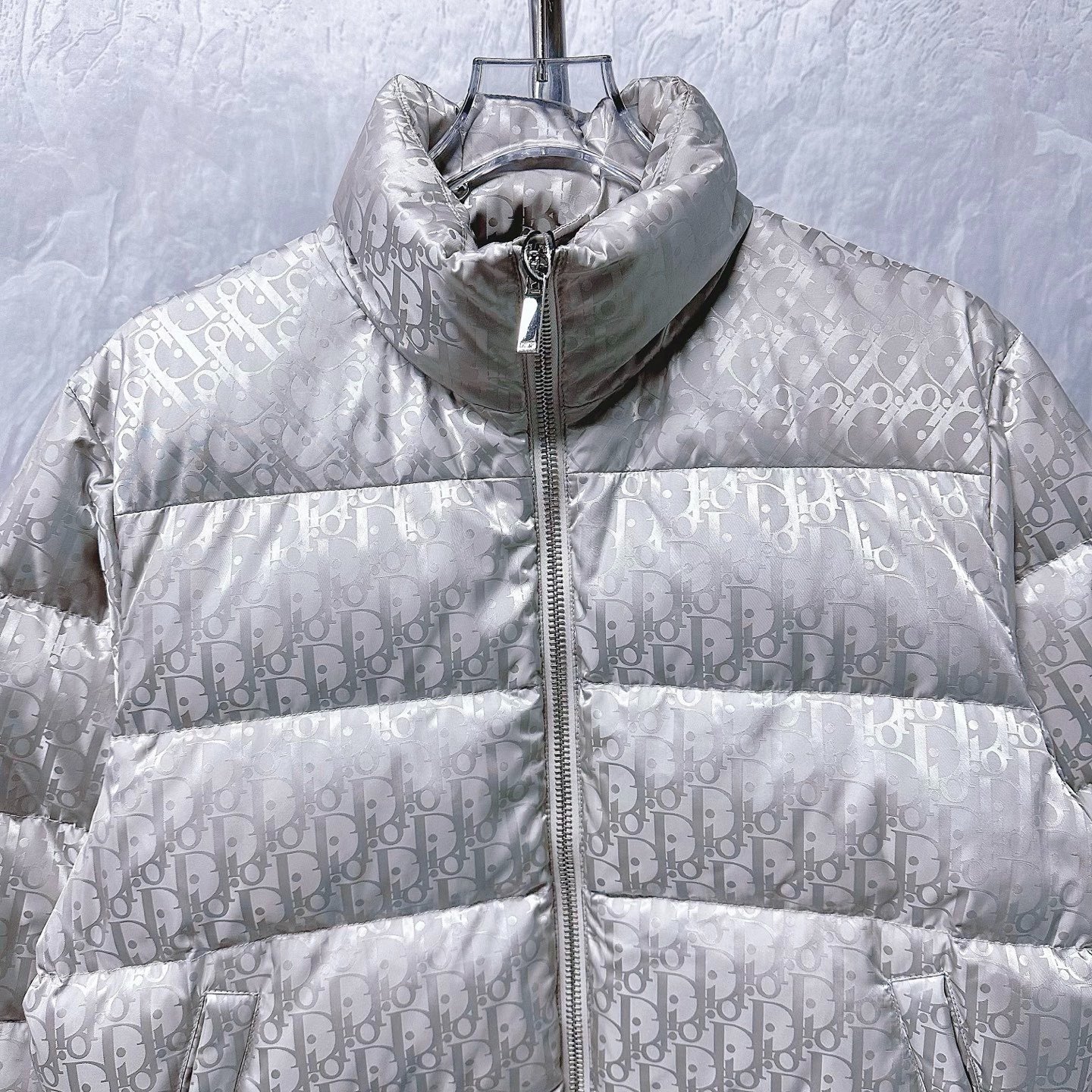 Dior Silver Logo Stand Collar Puffer Jacket — front