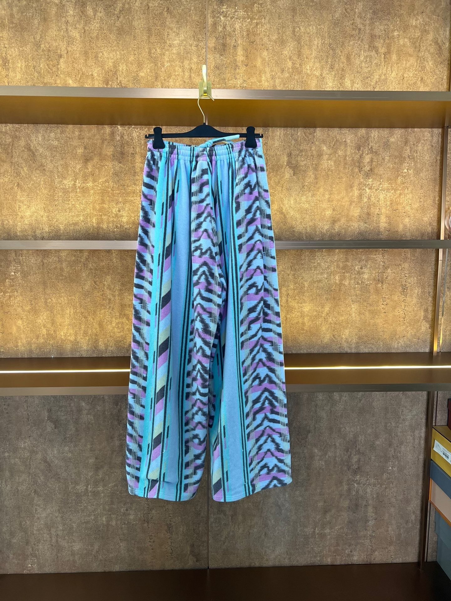 Balenciaga Striped Wide-Leg Fleece Pants — front