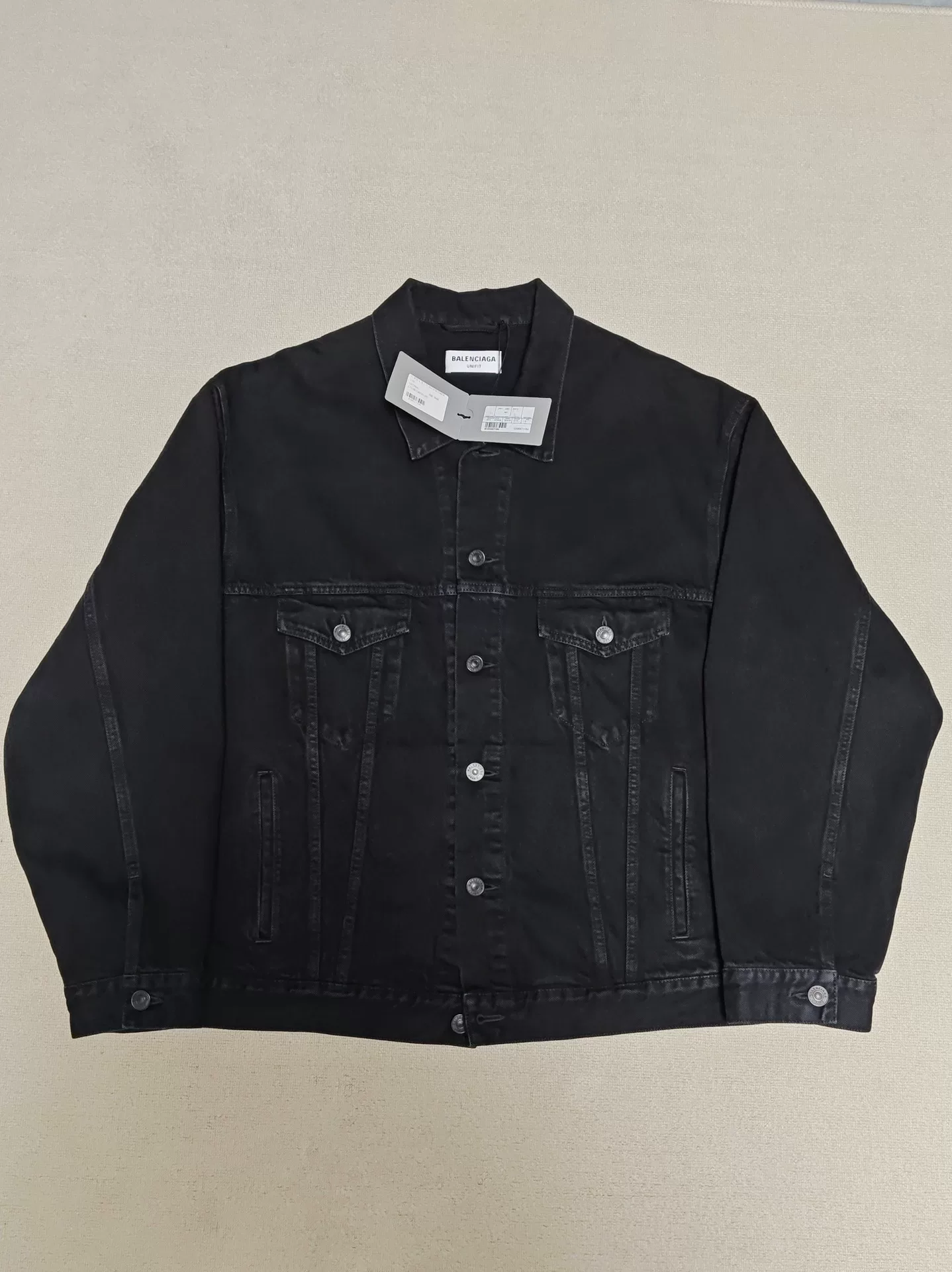 Balenciaga Black Denim Jacket 'APParel RENTALS' — front