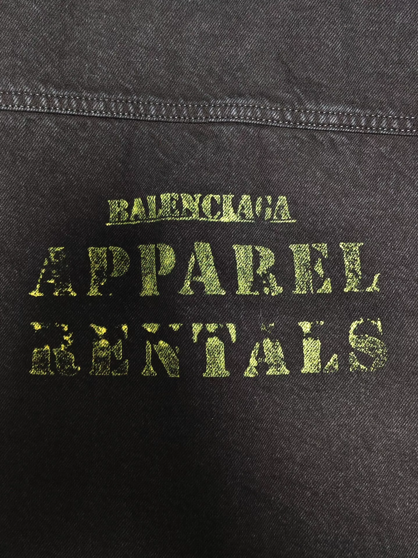 Balenciaga Black Denim Jacket 'APParel RENTALS' — detail