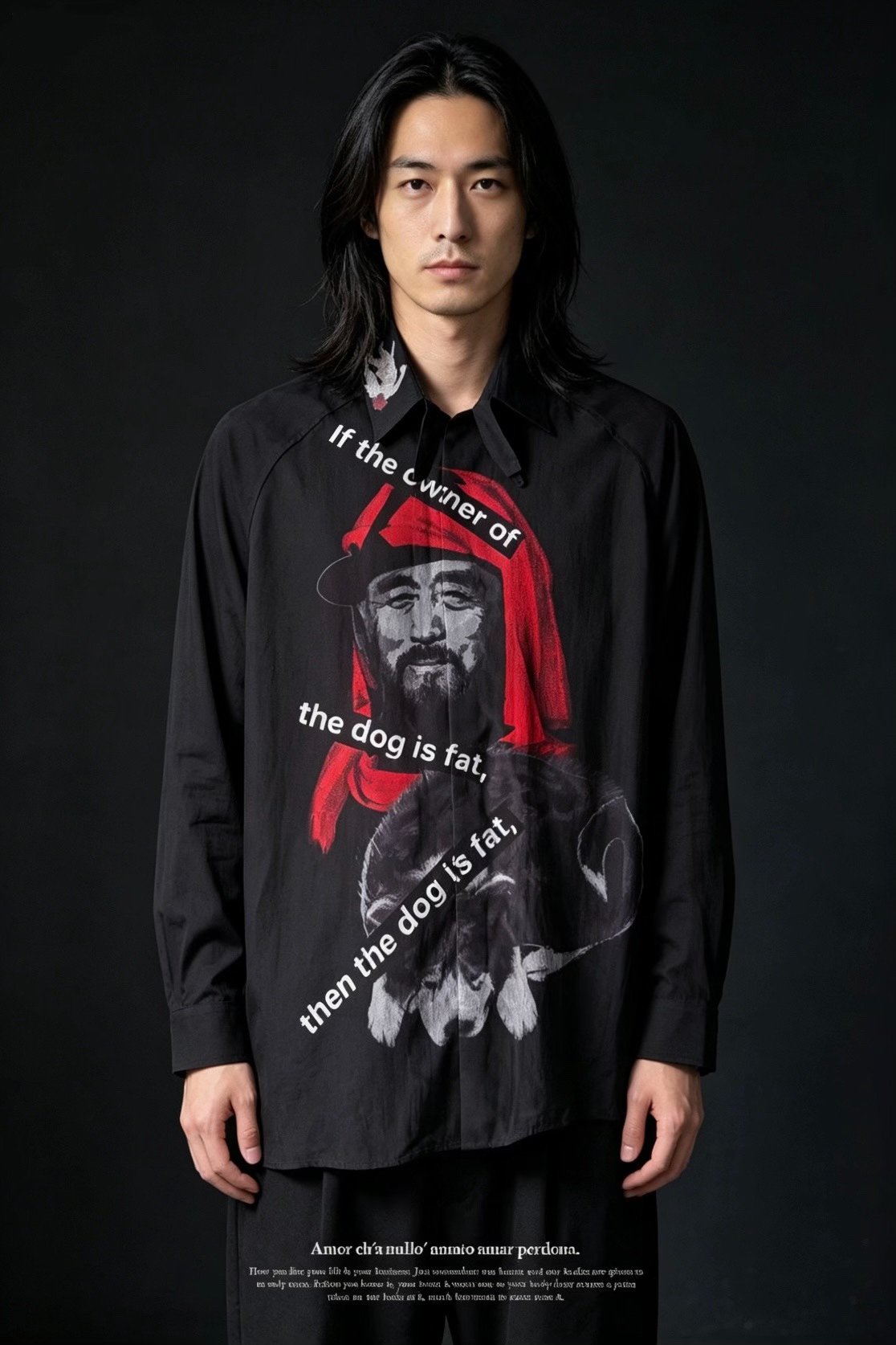 Yohji Yamamoto 24SS Portrait Slogan Silk Shirt — front
