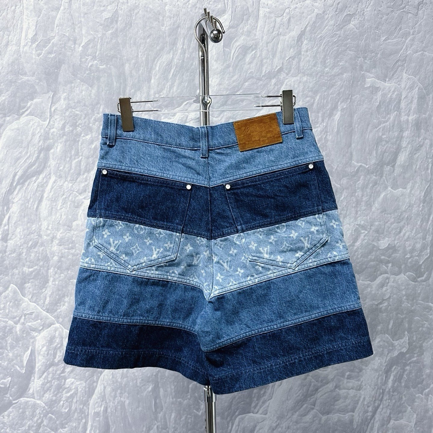 Louis Vuitton FW24 Patchwork Denim Shorts — back