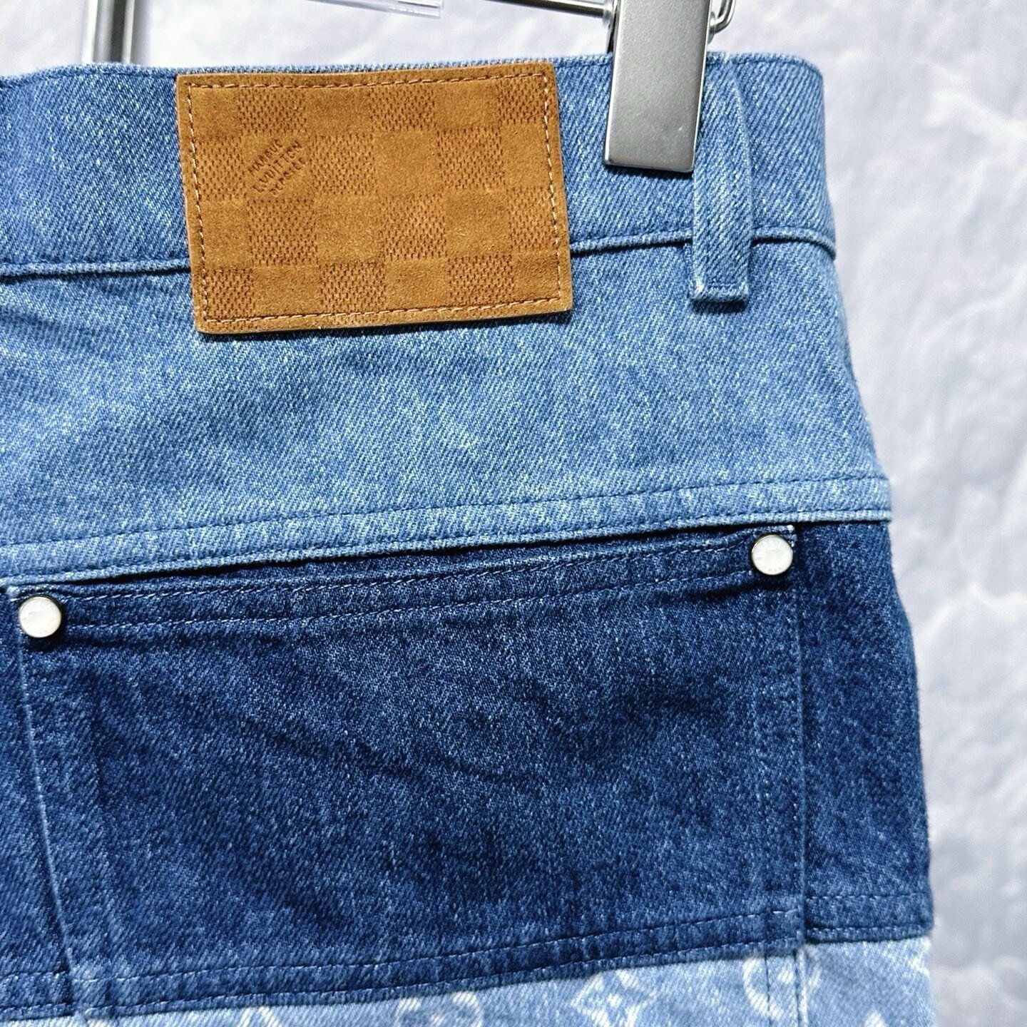 Louis Vuitton FW24 Patchwork Denim Shorts — detail