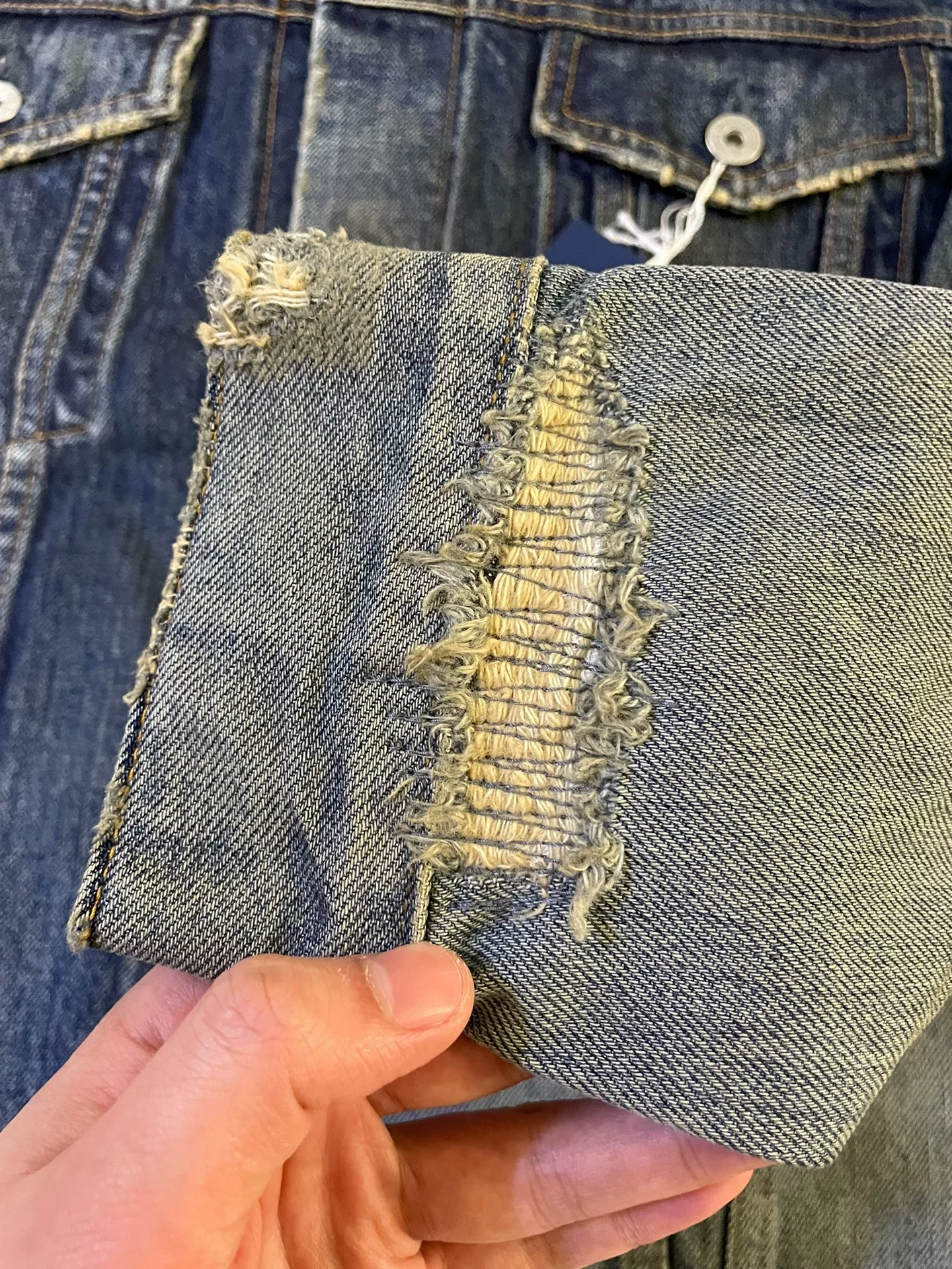 Vanquish Fragment Distressed Lightning Denim Jacket — label