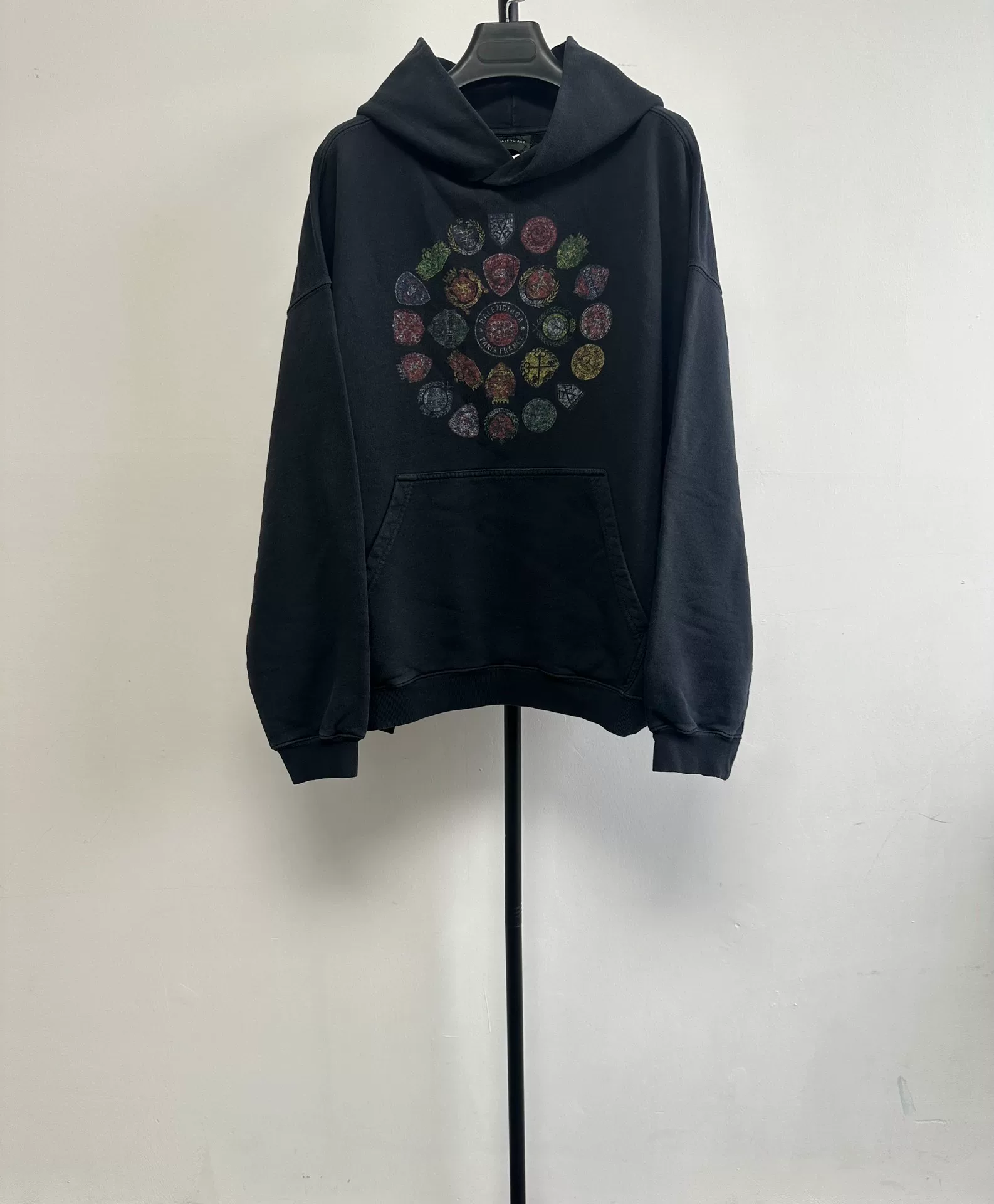 Balenciaga Black Multicolored Crest Print Hoodie