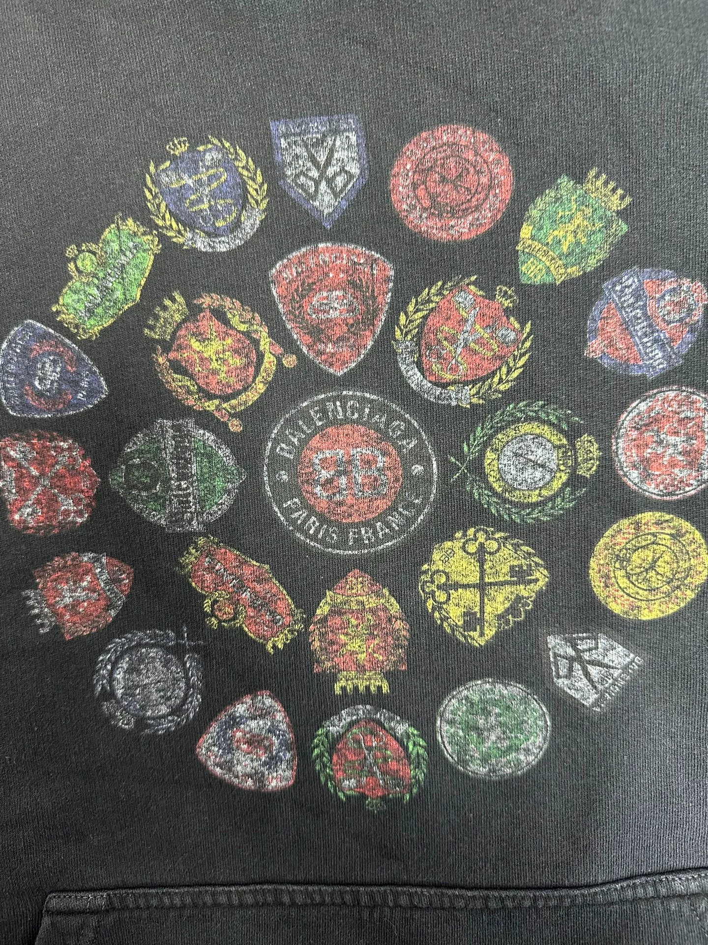 Balenciaga Black Multicolored Crest Print Hoodie — detail