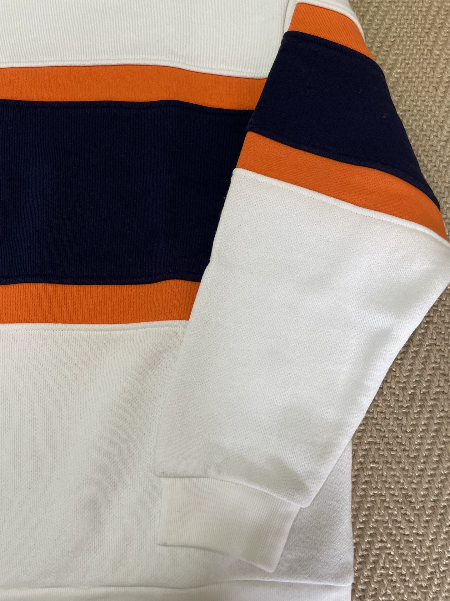 BEAMS Striped Color Block Fleece Oversized Crewneck — detail