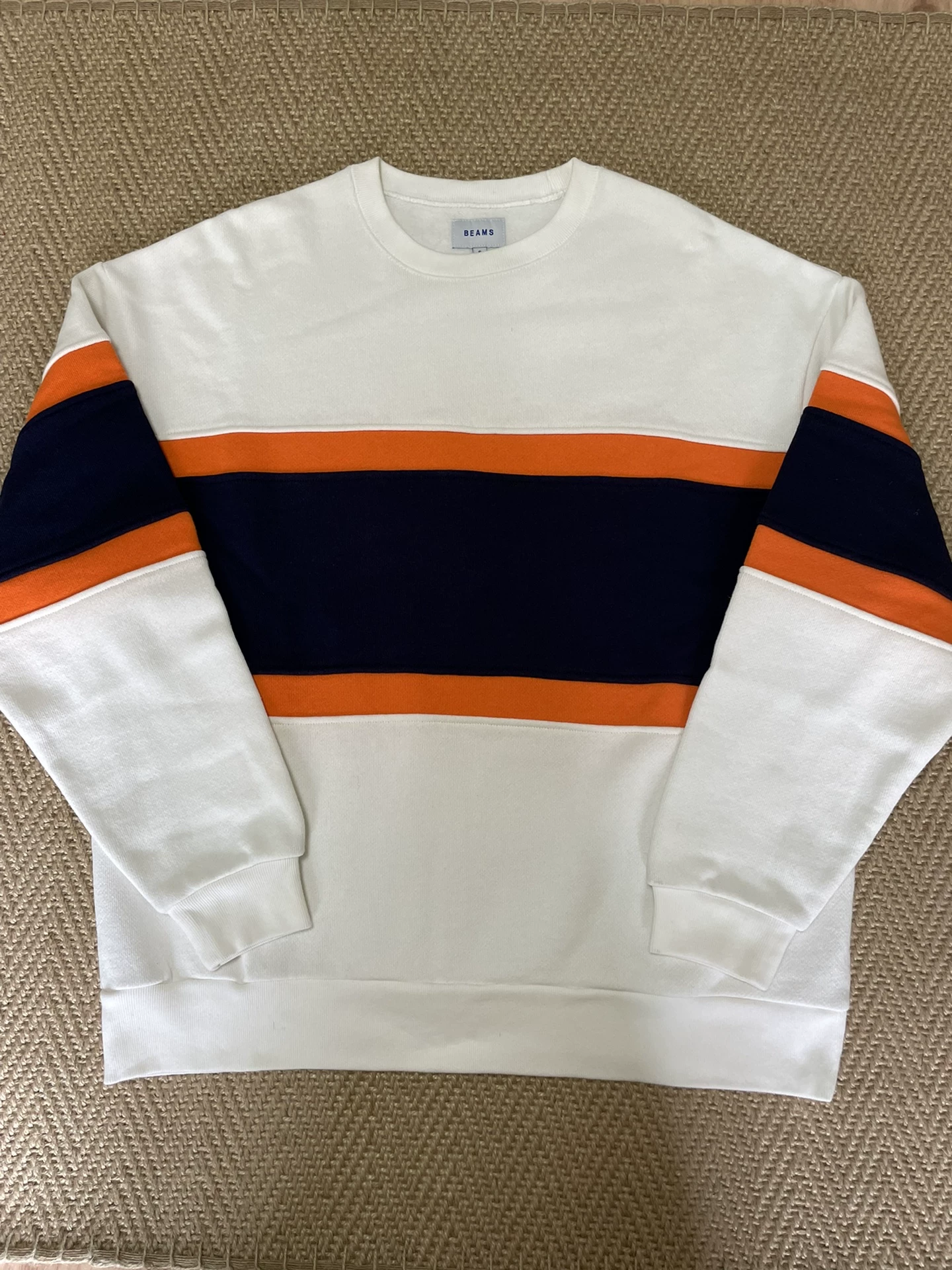 BEAMS Striped Color Block Fleece Oversized Crewneck