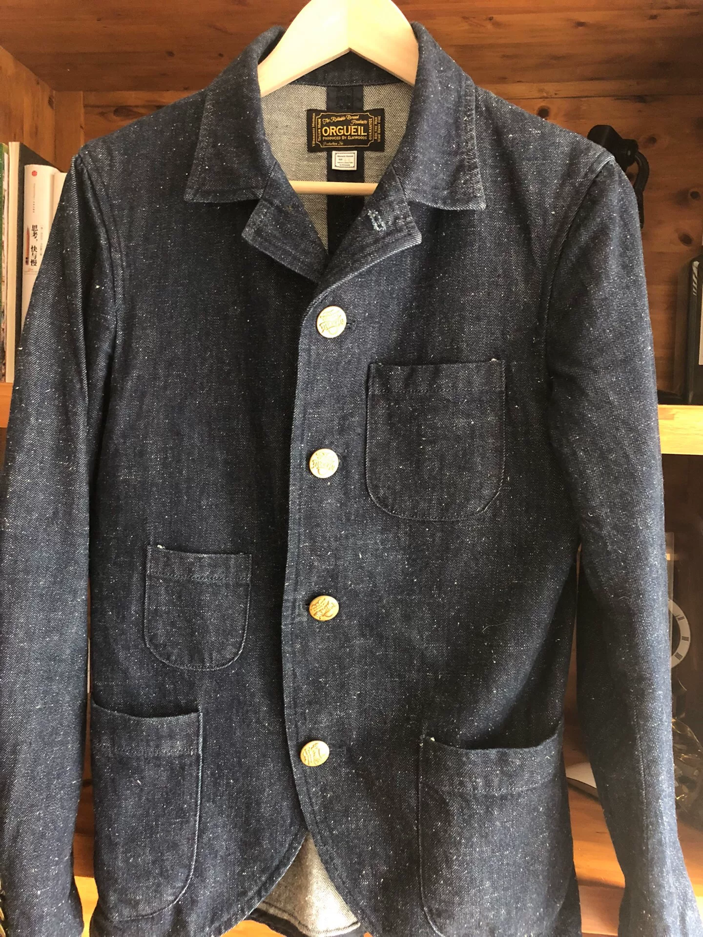 Indigo Dyed Vintage Snow Wash Denim Blazer — label