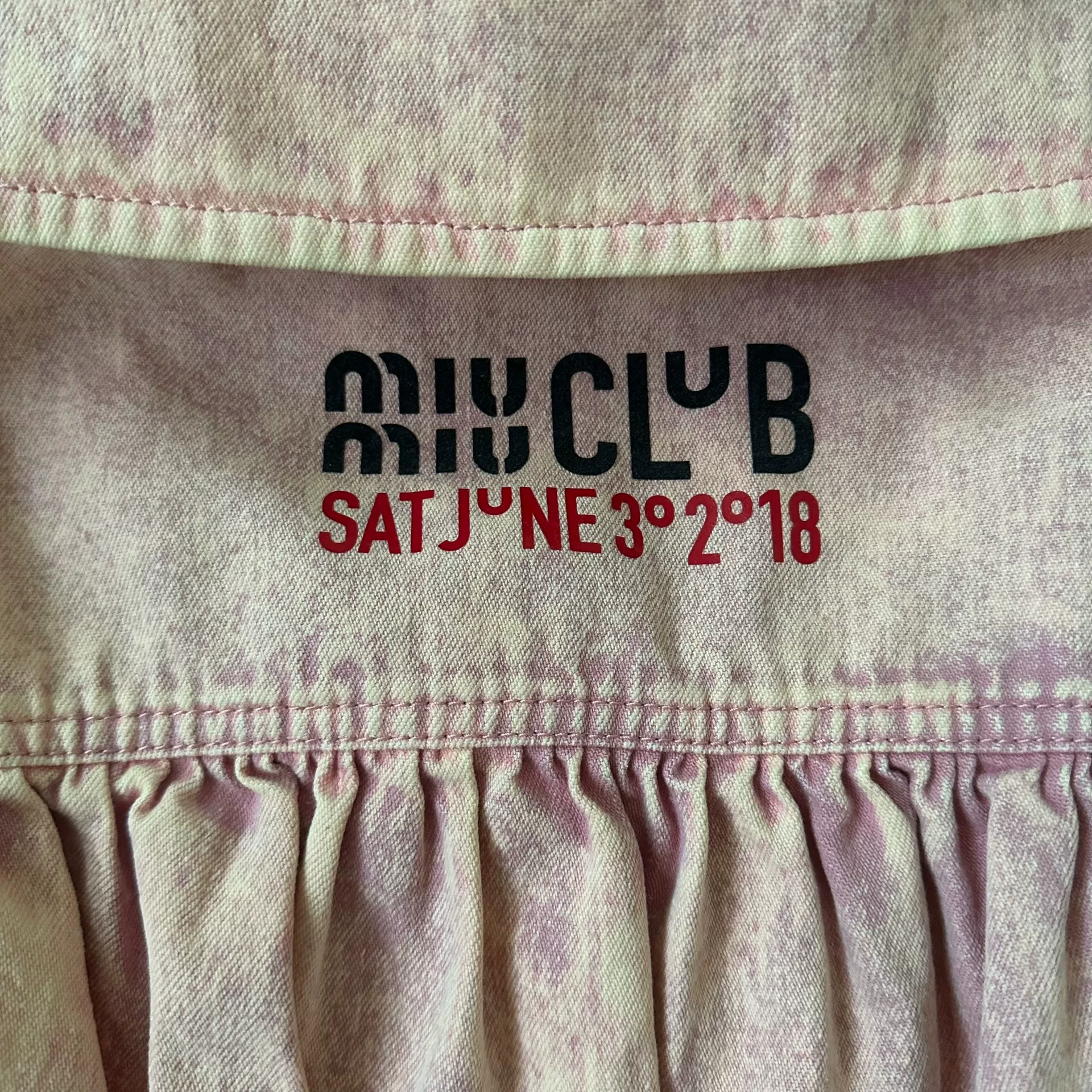 Miu Miu Pink Distressed Denim Cropped Jacket — back