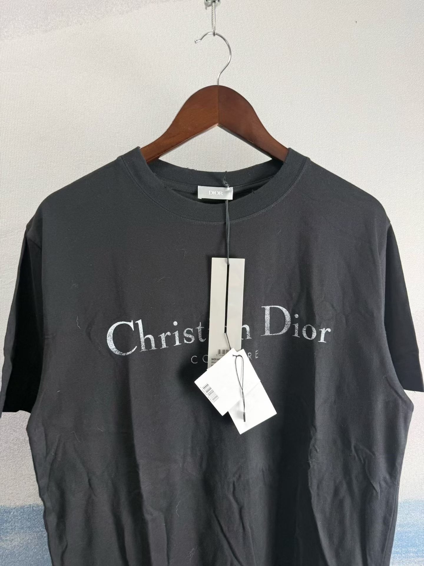 Dior Black Slogan Distressed Short Sleeve — detail