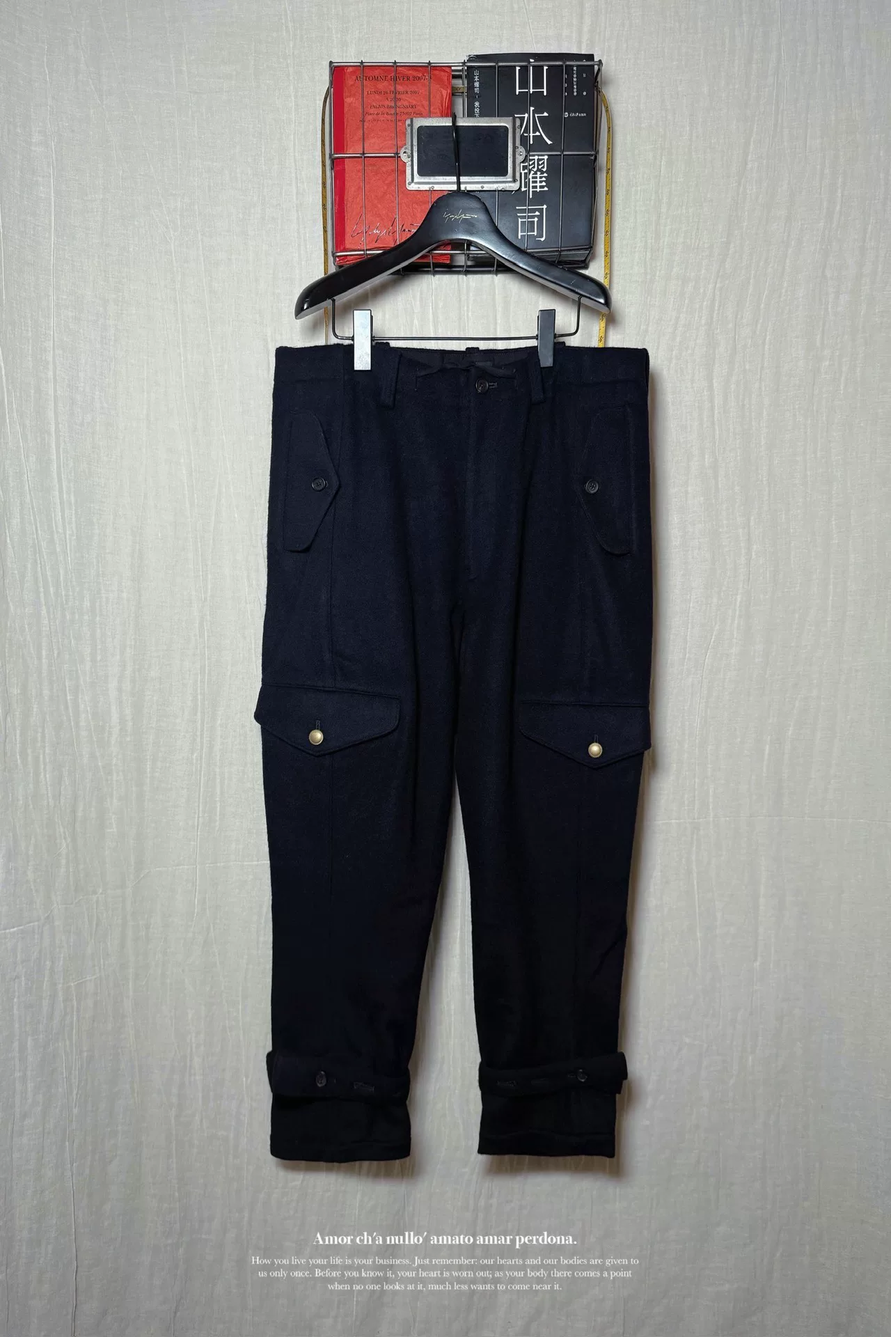 Yohji Yamamoto Gakuran Flannel Gold Button Pants — front