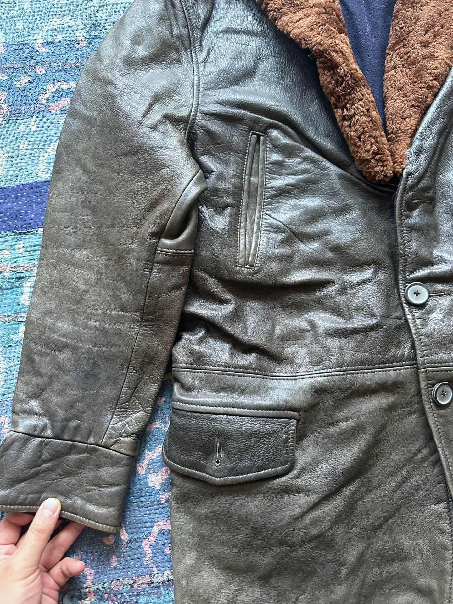Levi's LVC Brown Fur Collar Leather Jacket — detail