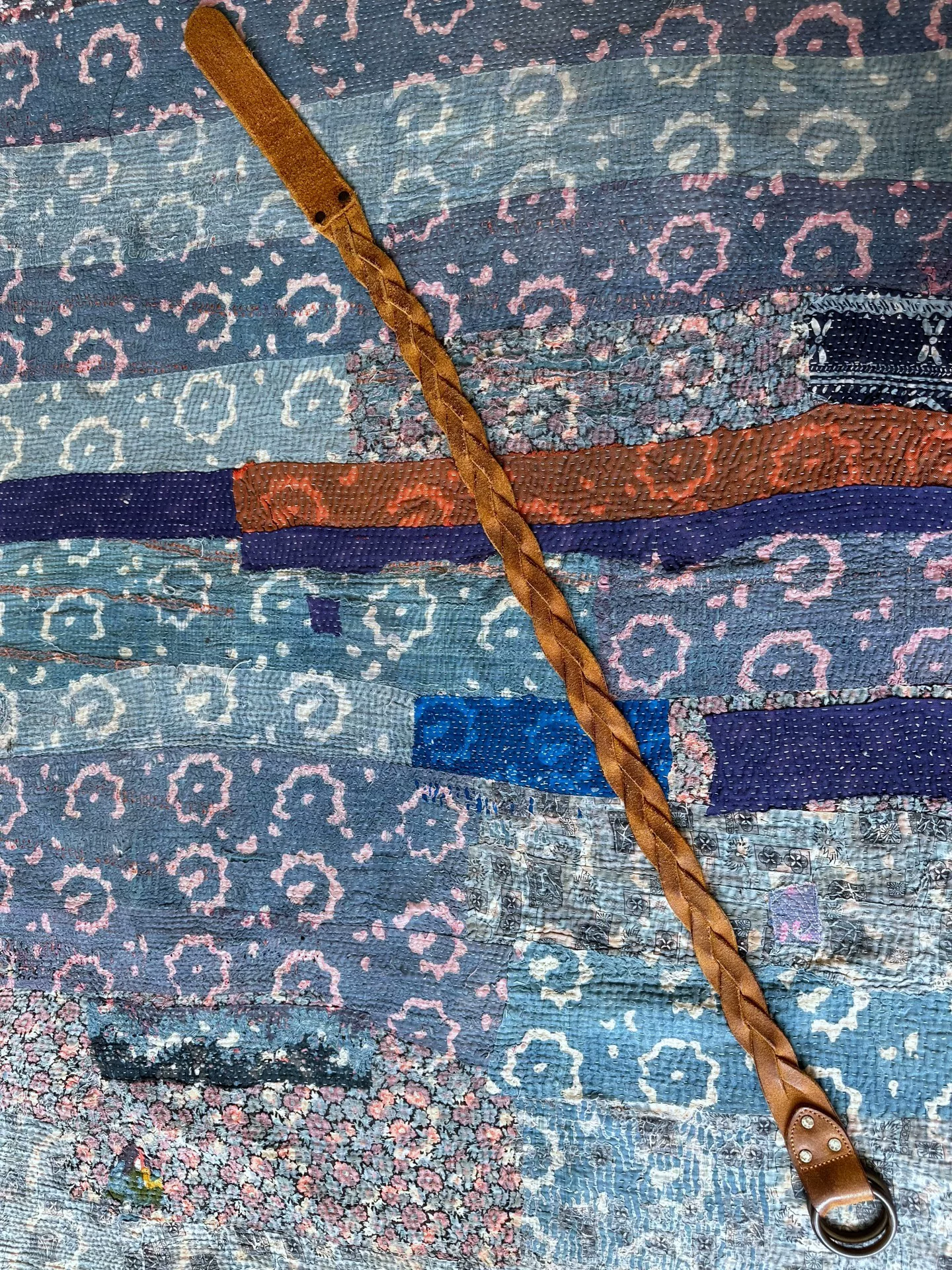 RRL Woven Double Ring Leather Belt — detail