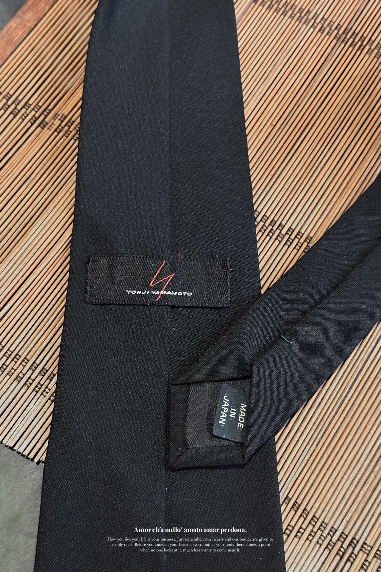 Yohji Yamamoto Archive Handwritten Silk Tie — label