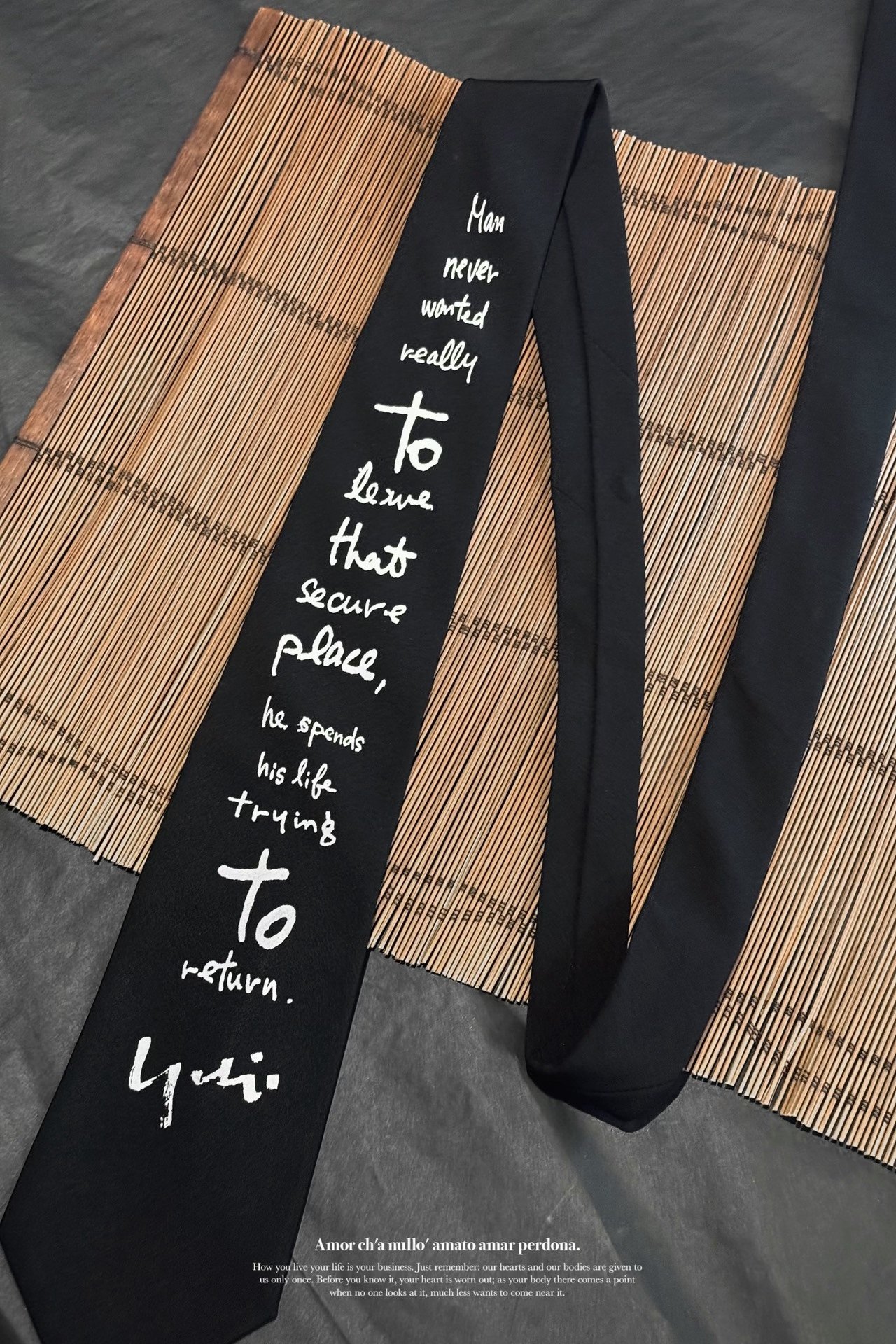 Yohji Yamamoto Archive Handwritten Silk Tie — detail