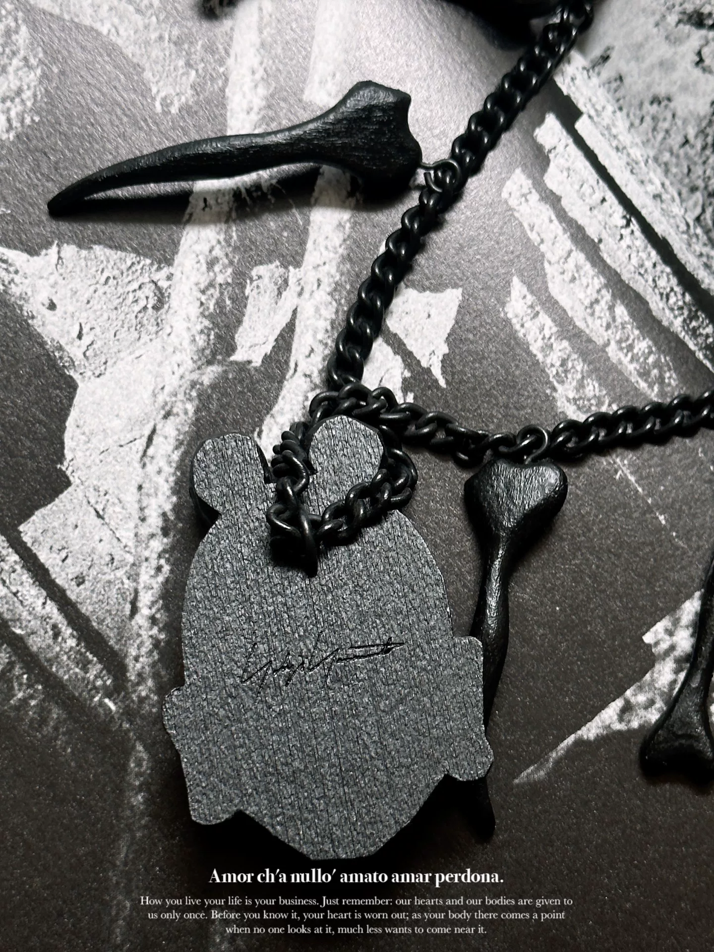 Yohji Yamamoto Wooden Carved Face Necklace — back