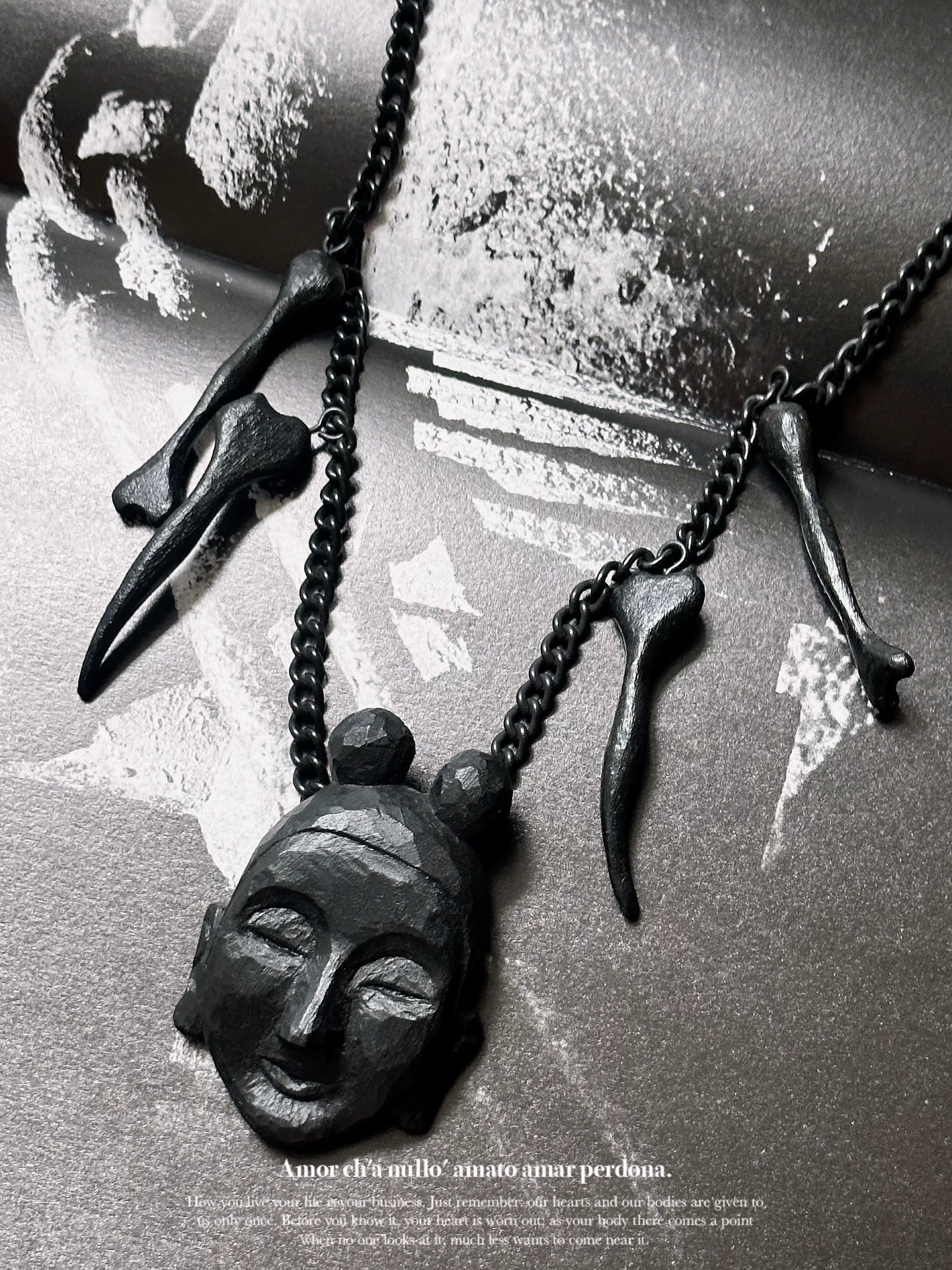 Yohji Yamamoto Wooden Carved Face Necklace