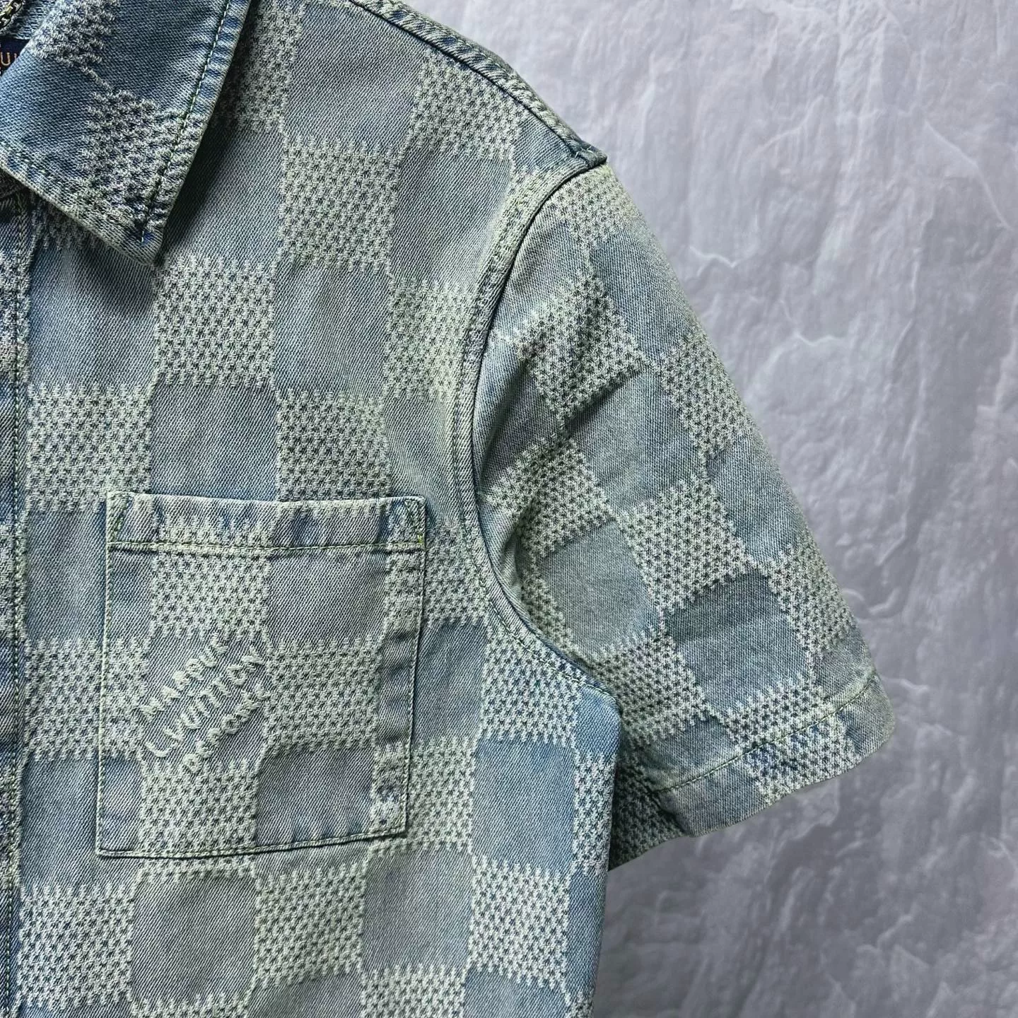 Louis Vuitton FW25 Checkered Denim Short Sleeve Shirt — detail