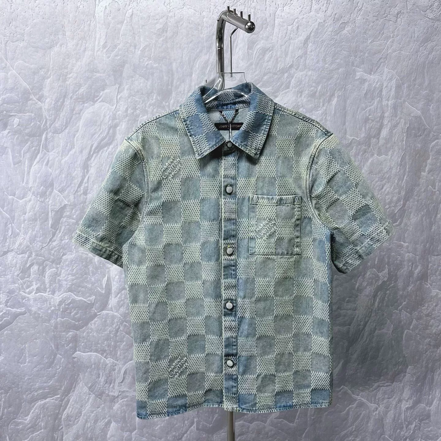 Louis Vuitton FW25 Checkered Denim Short Sleeve Shirt