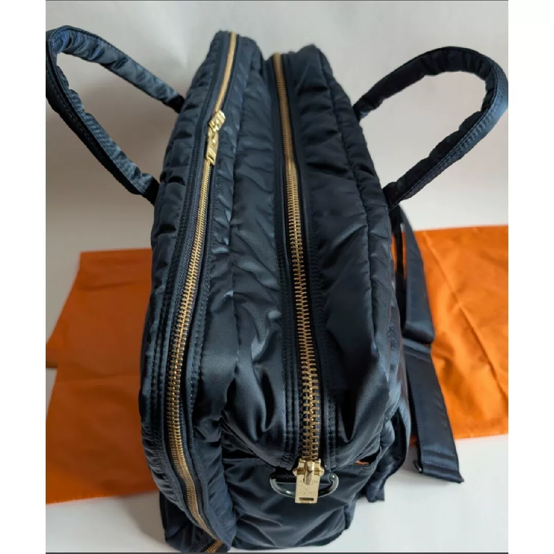 PORTER Tanker 3way Iron Blue Nylon Bag — label