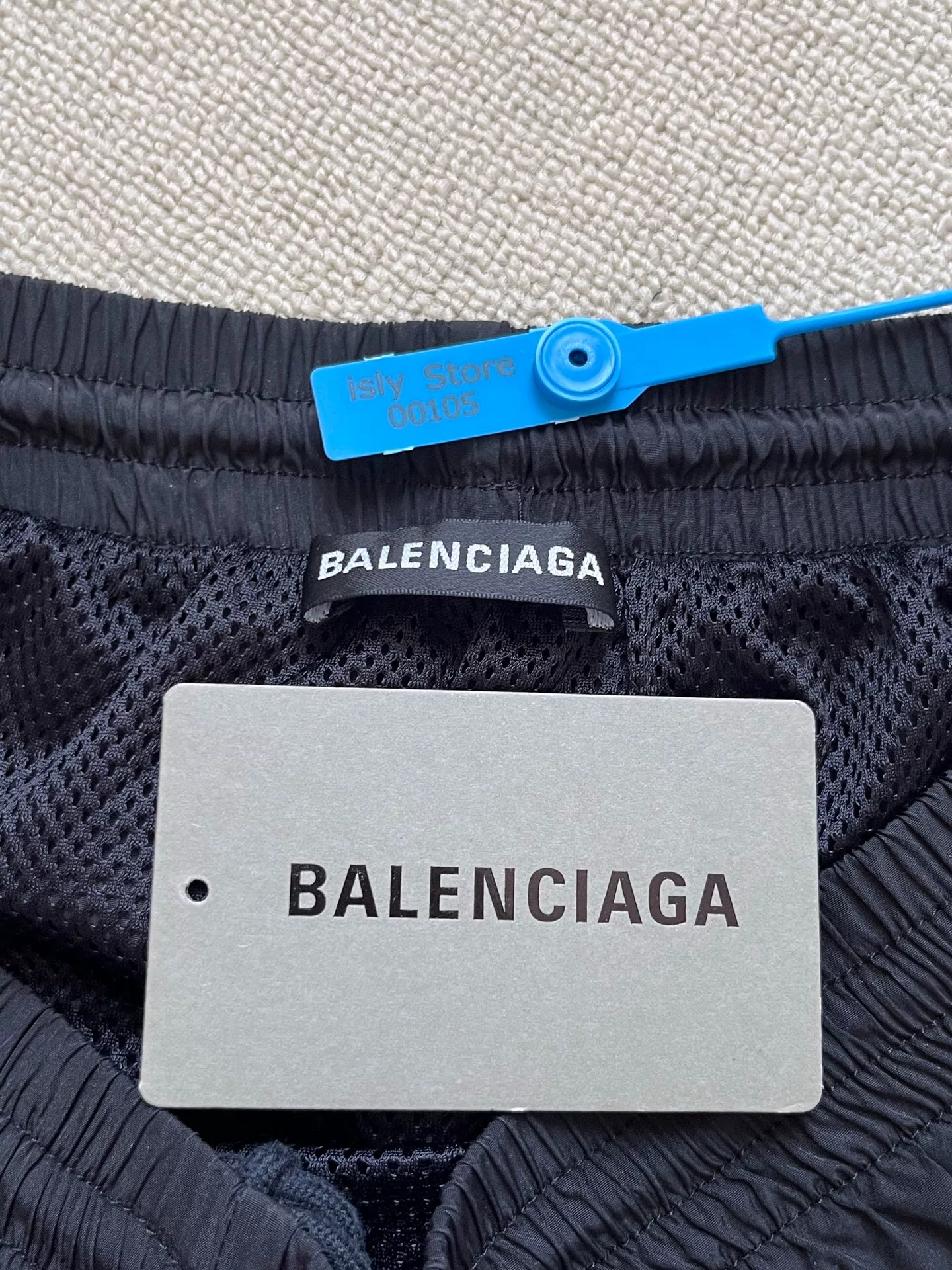 Balenciaga Black Elastic Waist Drawstring Shorts — detail
