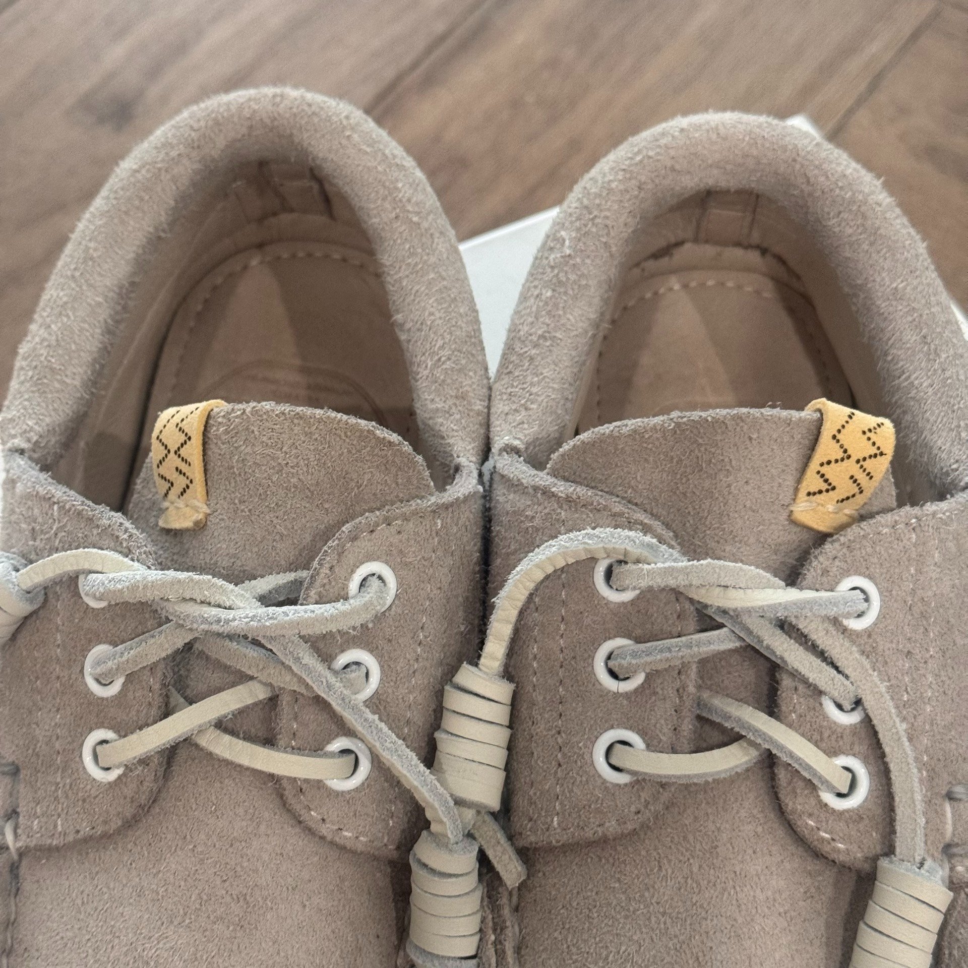 VISVIM HOCKNEY FOLK Suede Boat Shoes — label