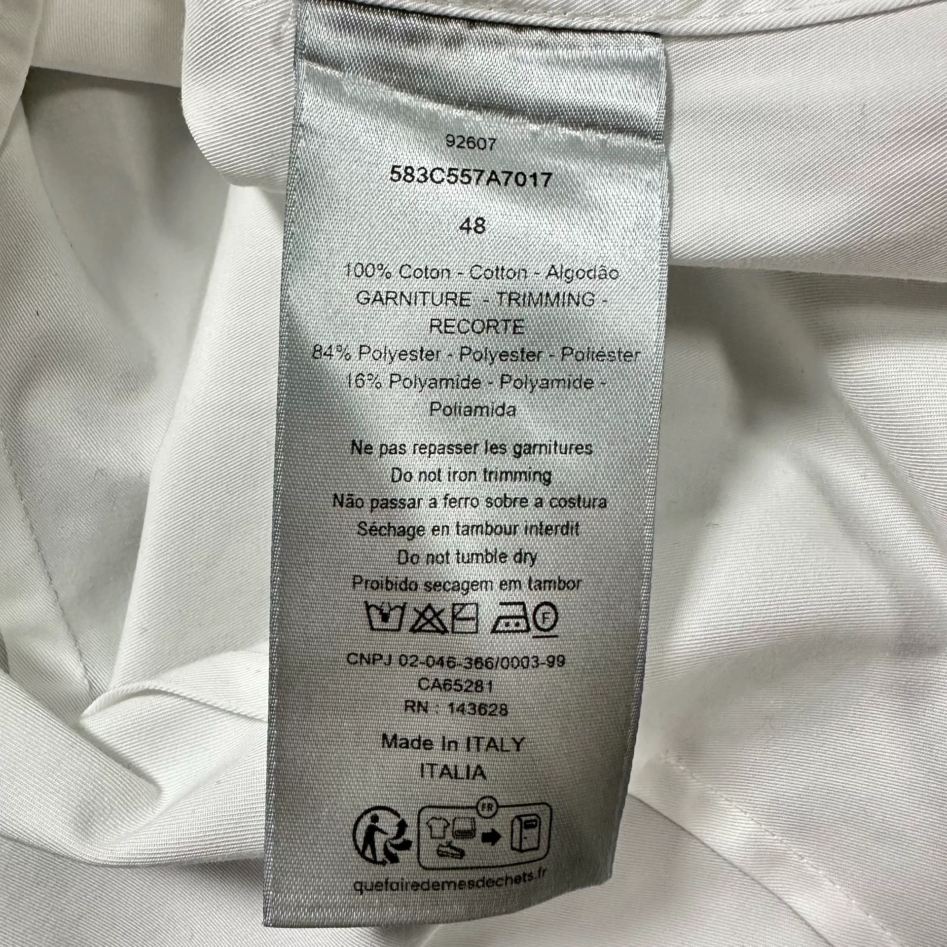 Dior White Embroidered Zip Shirt Jacket — label