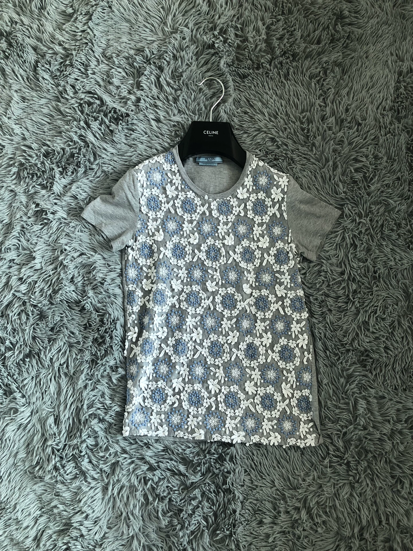 Prada Gray 3D Floral Short-Sleeve T-shirt