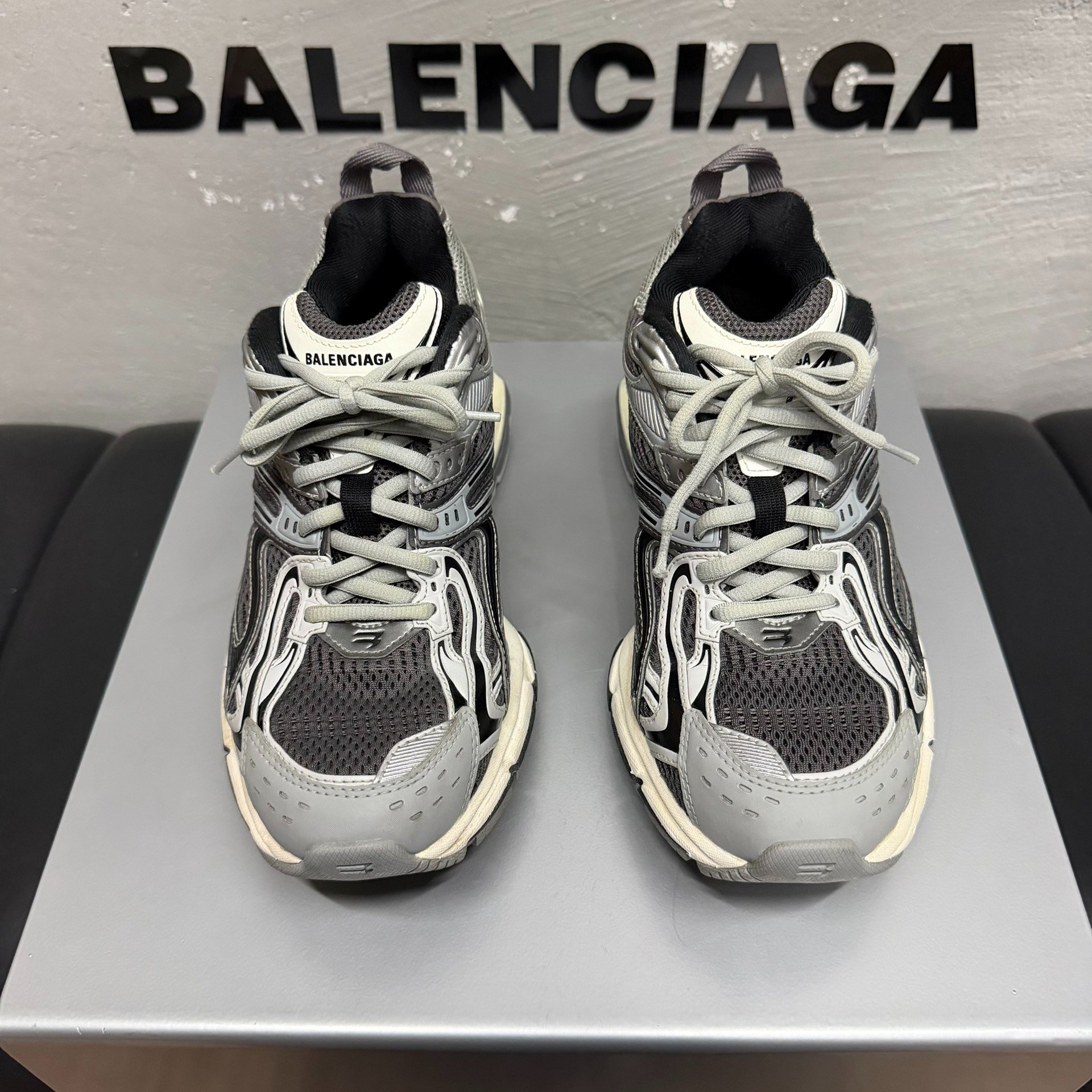 Balenciaga X-Pander Gray Silver Dad Sneakers — front
