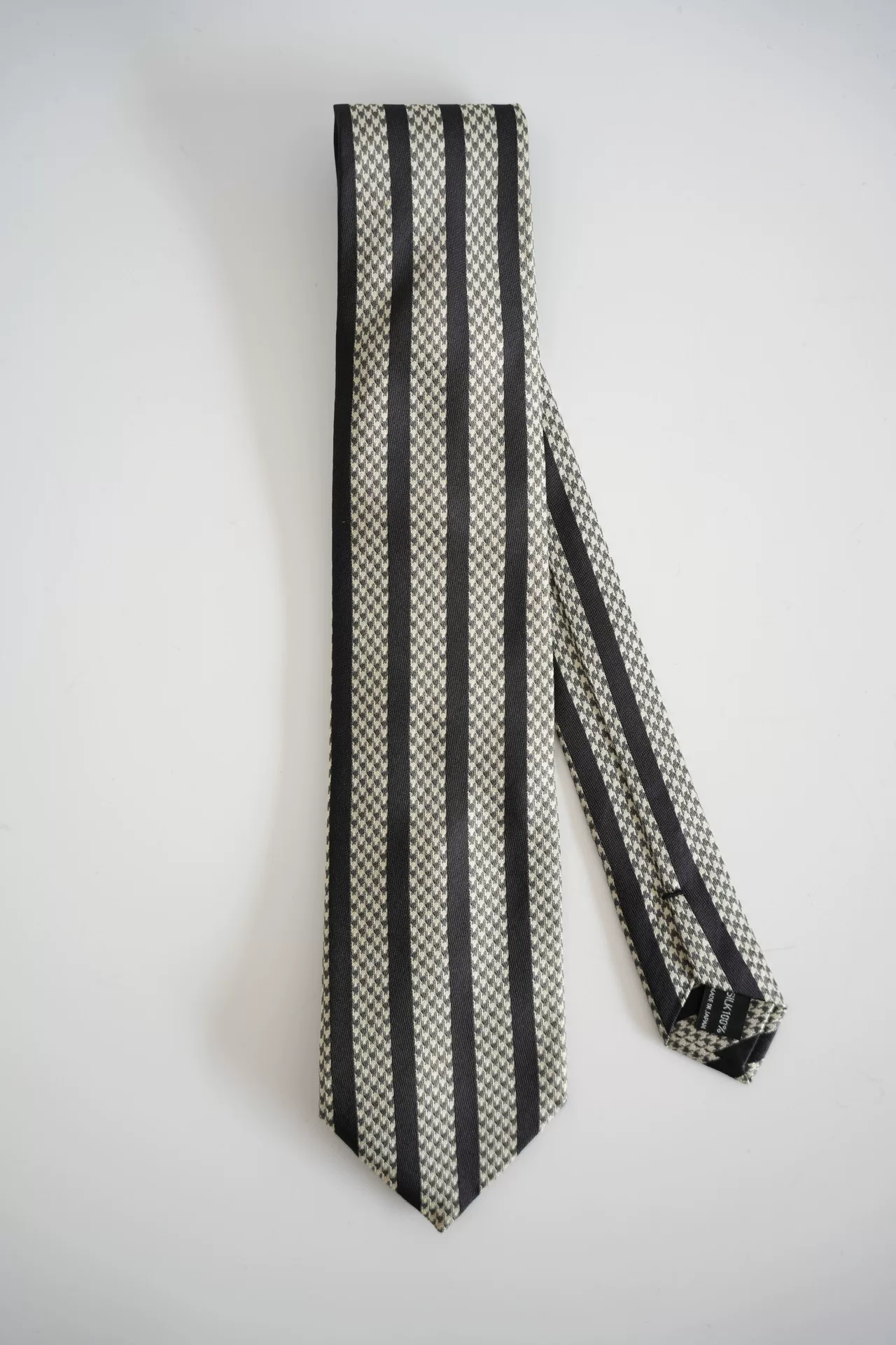Yohji Yamamoto Black White Houndstooth Silk Tie