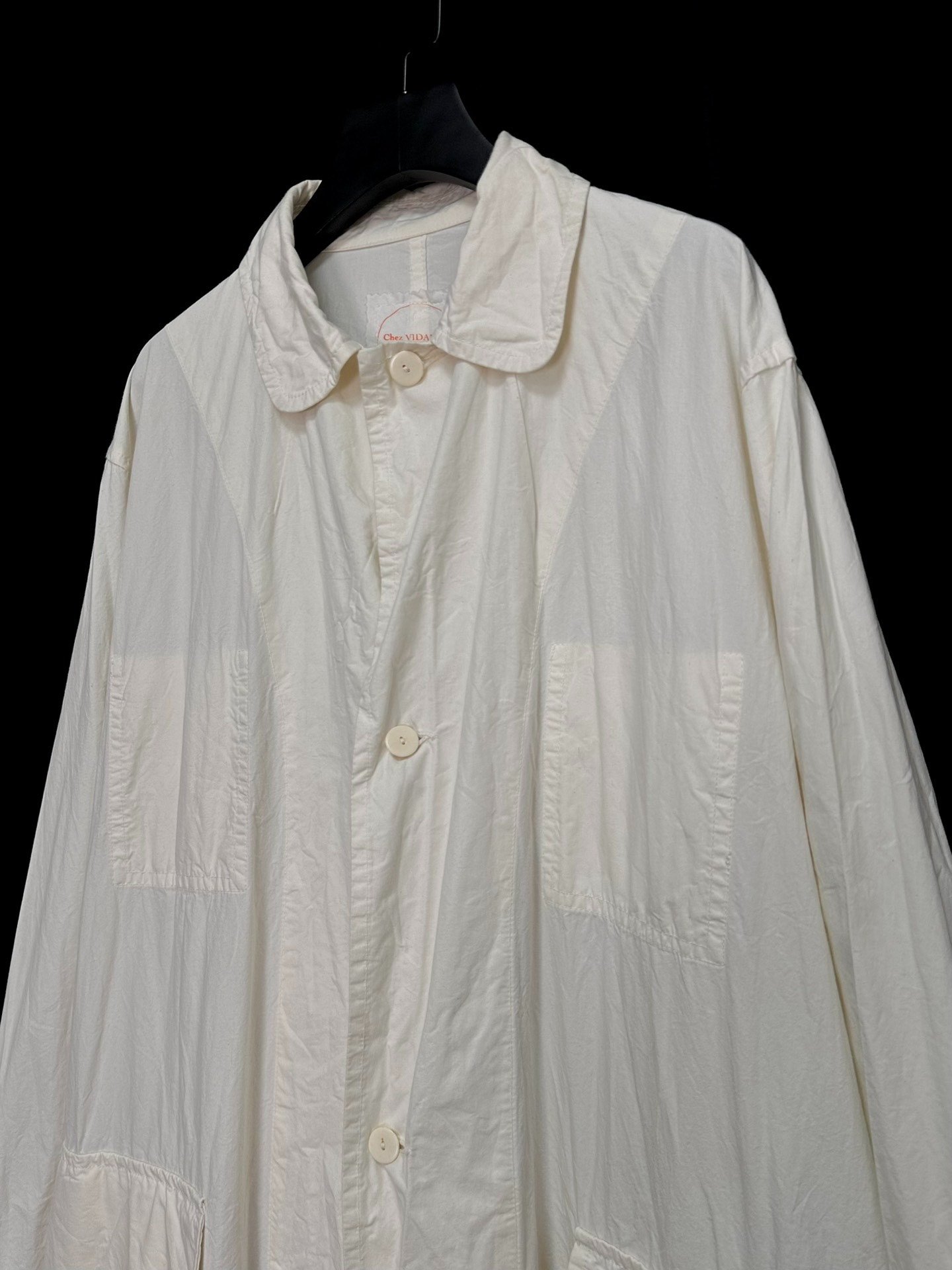 Chez VIDALENC Off-White Round Neck Paper Cotton Coat — back