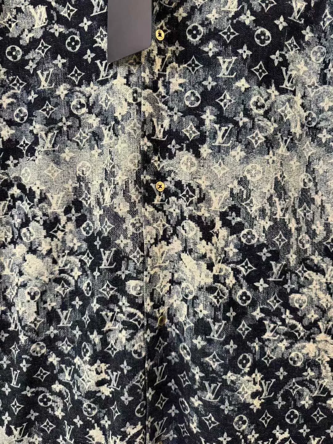 Louis Vuitton Tapestry Print Denim Short-Sleeve Shirt — front