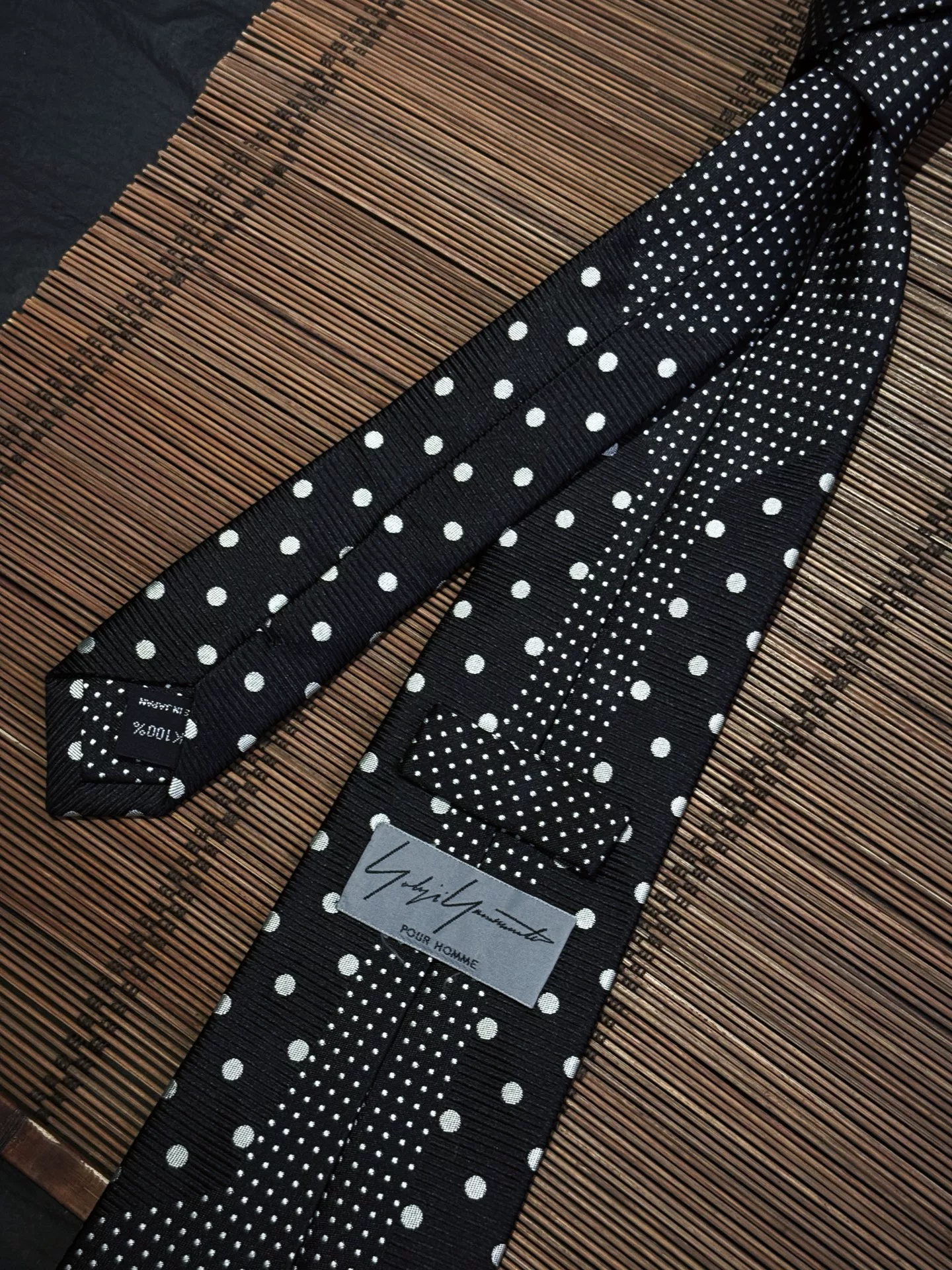 Yohji Yamamoto 09AW Polka Dot Silk Tie — label