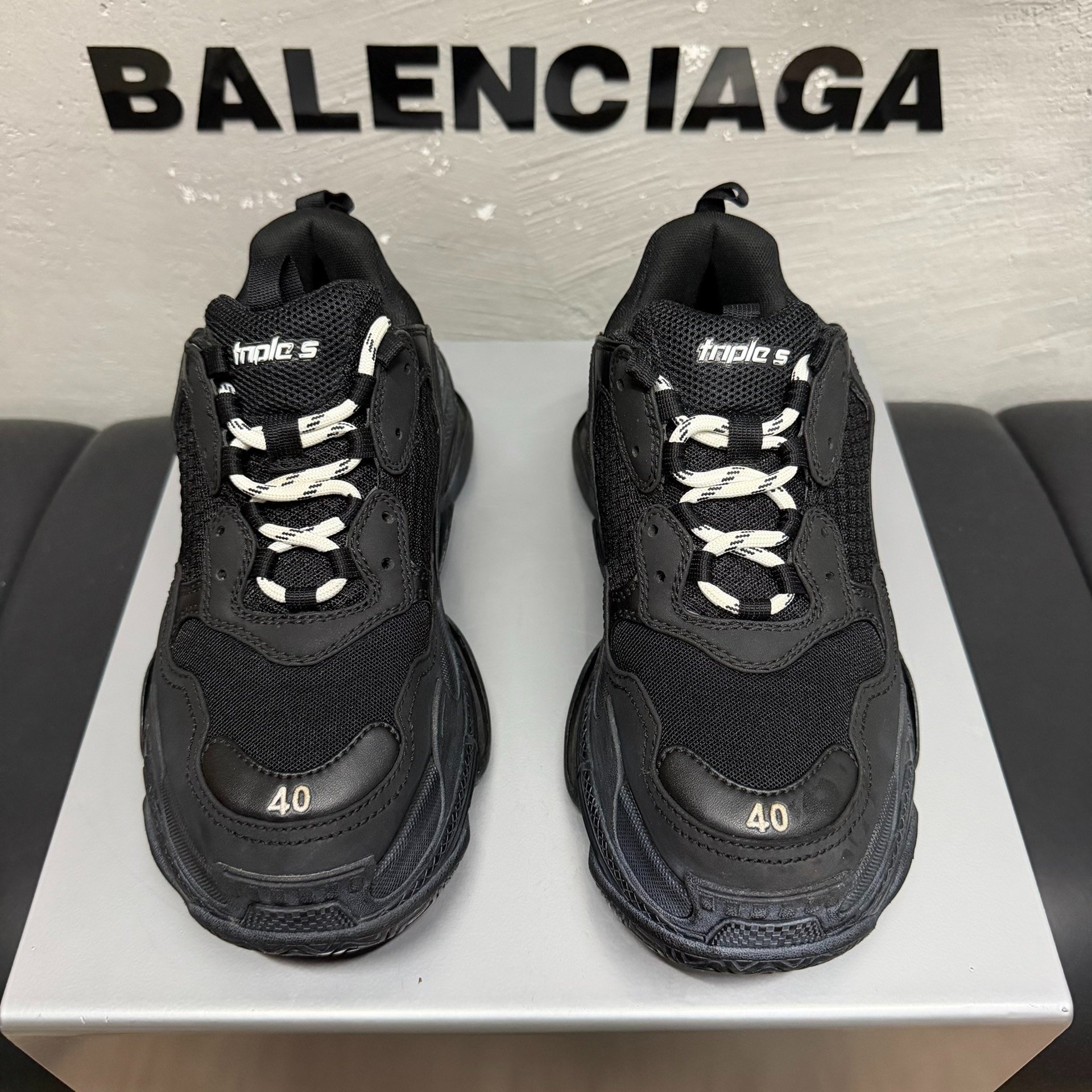 Balenciaga Triple S Black Sneakers Size 40 — front