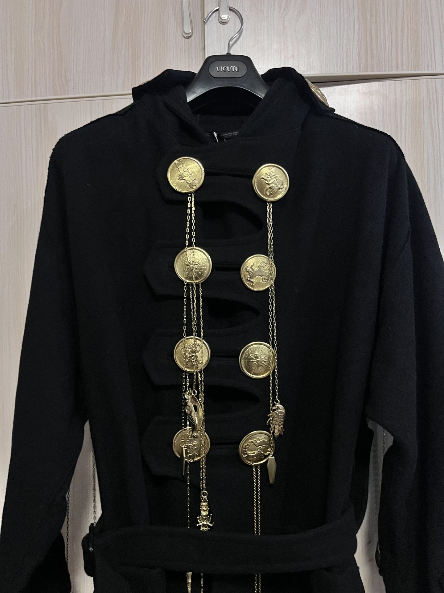 Yohji Yamamoto 19AW Black Gold Button Coat — front