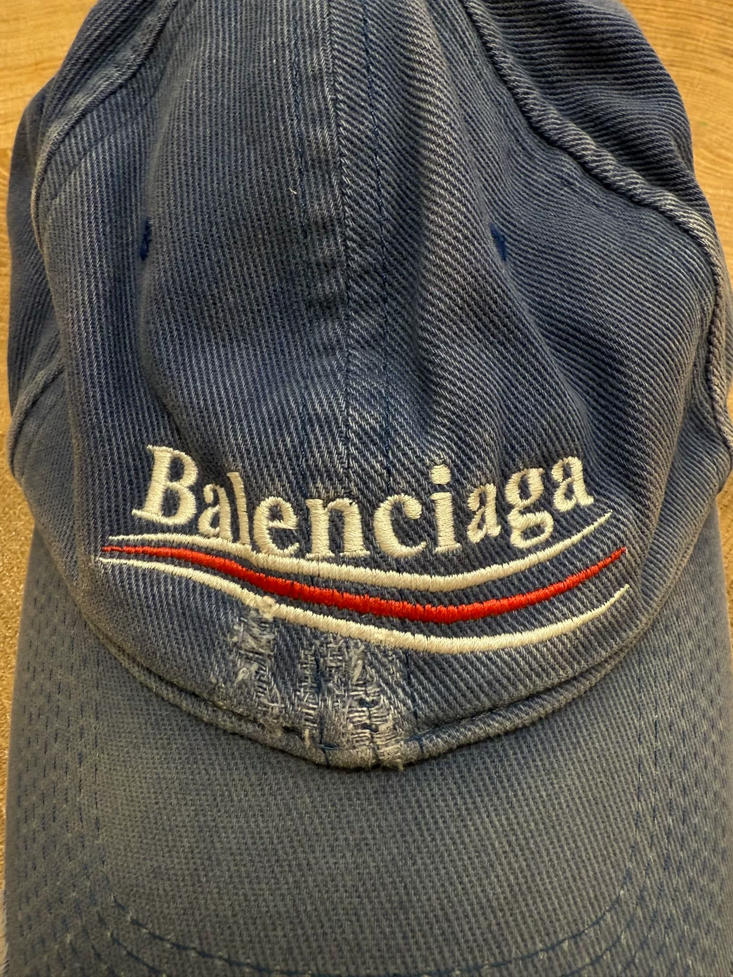 Balenciaga Blue Distressed Baseball Cap — front