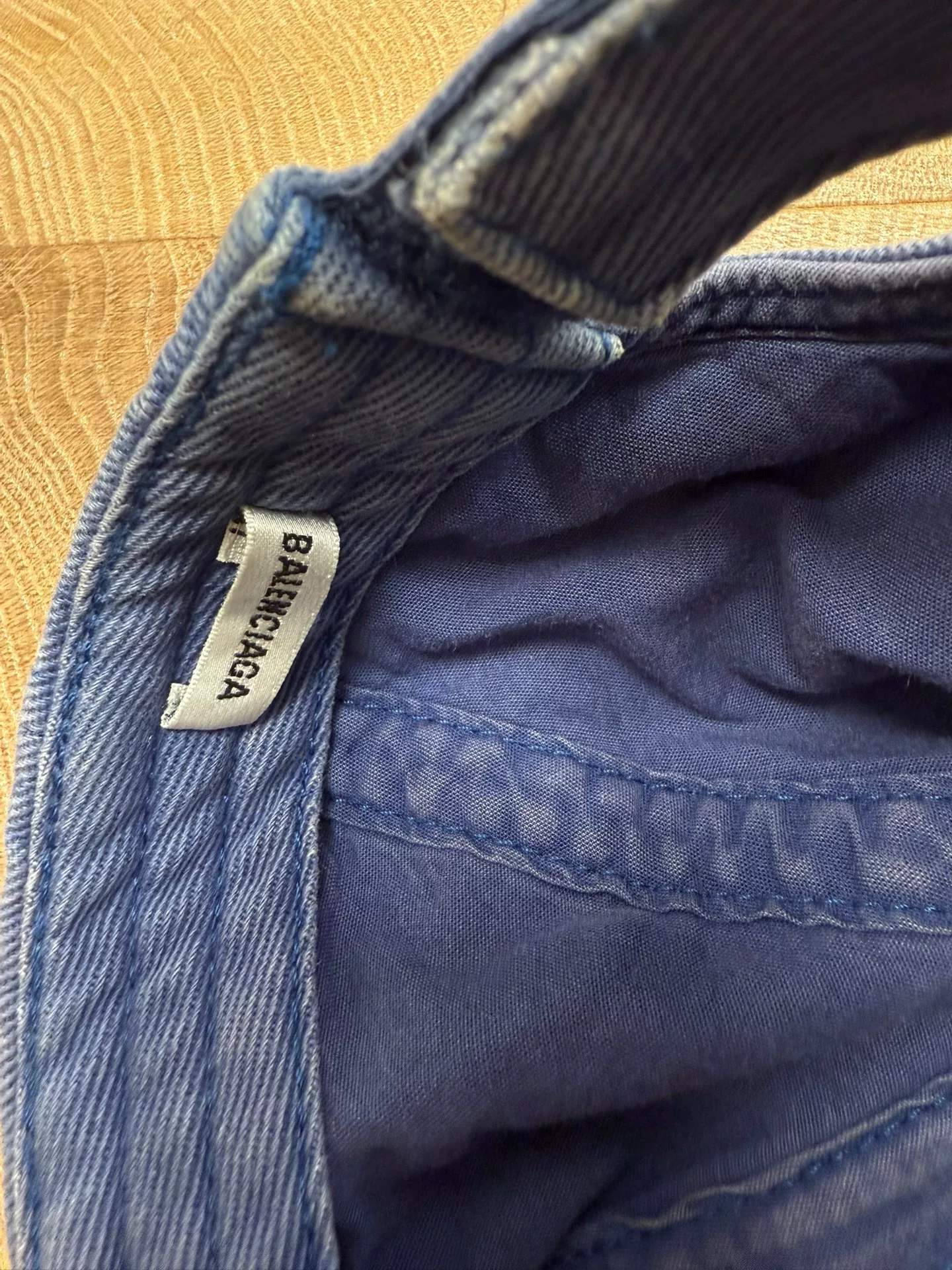 Balenciaga Blue Distressed Baseball Cap — label