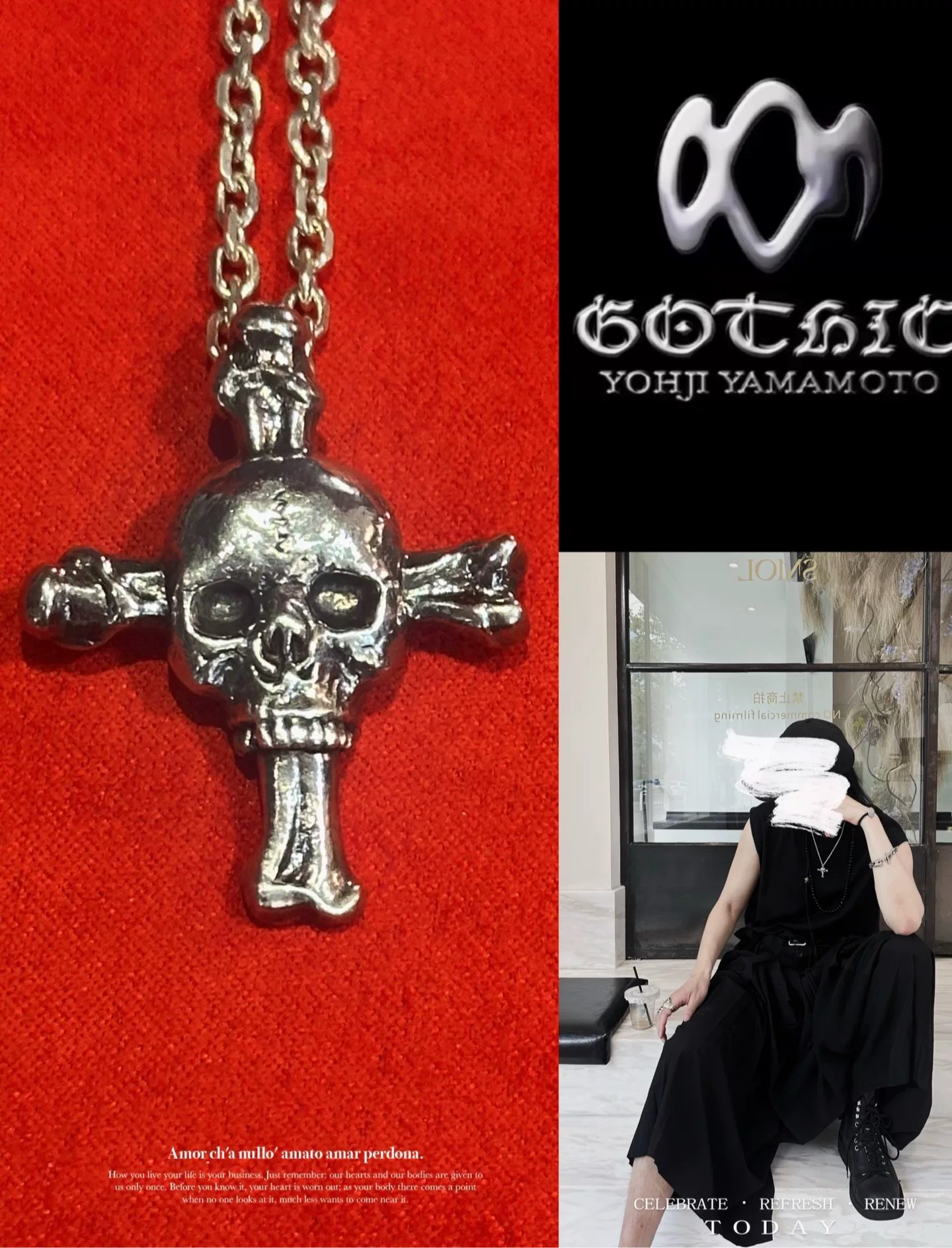 Yohji Yamamoto Gothic Silver Skull Pendant — front