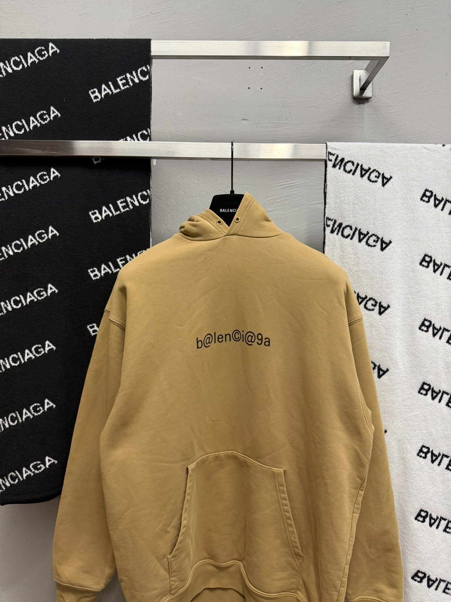 Balenciaga Tan 'b@lenci@ga' Back Hoodie — front