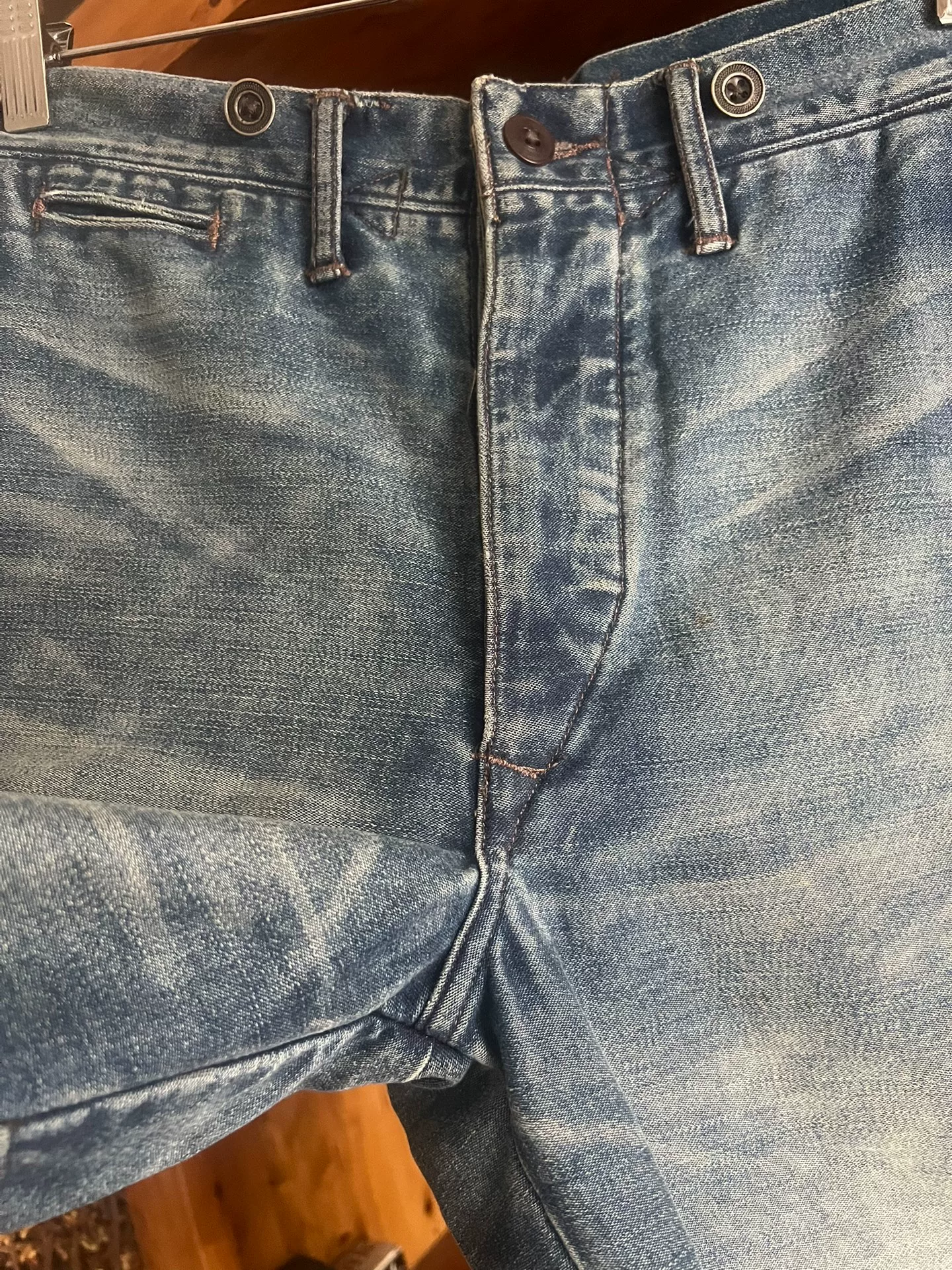 Double RRL Washed Distressed Denim Overalls — back