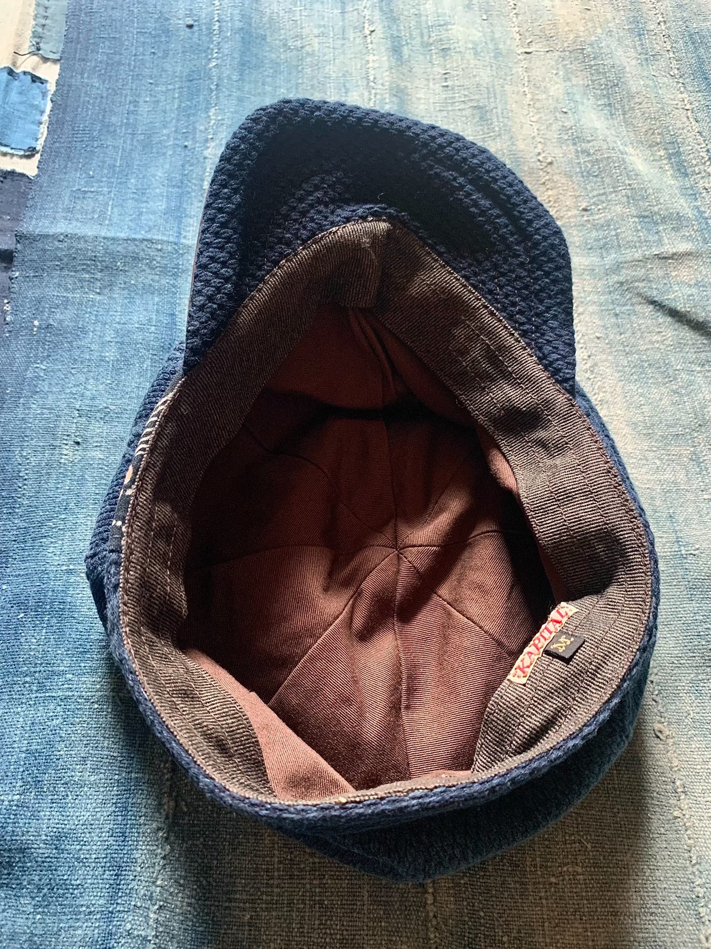 Kapital Indigo Calf Leather Kofu Hat — label