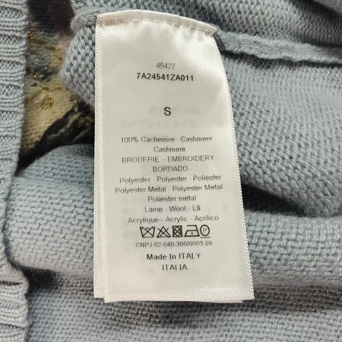 Christian Dior Light Blue Pattern Cashmere Sweater — label