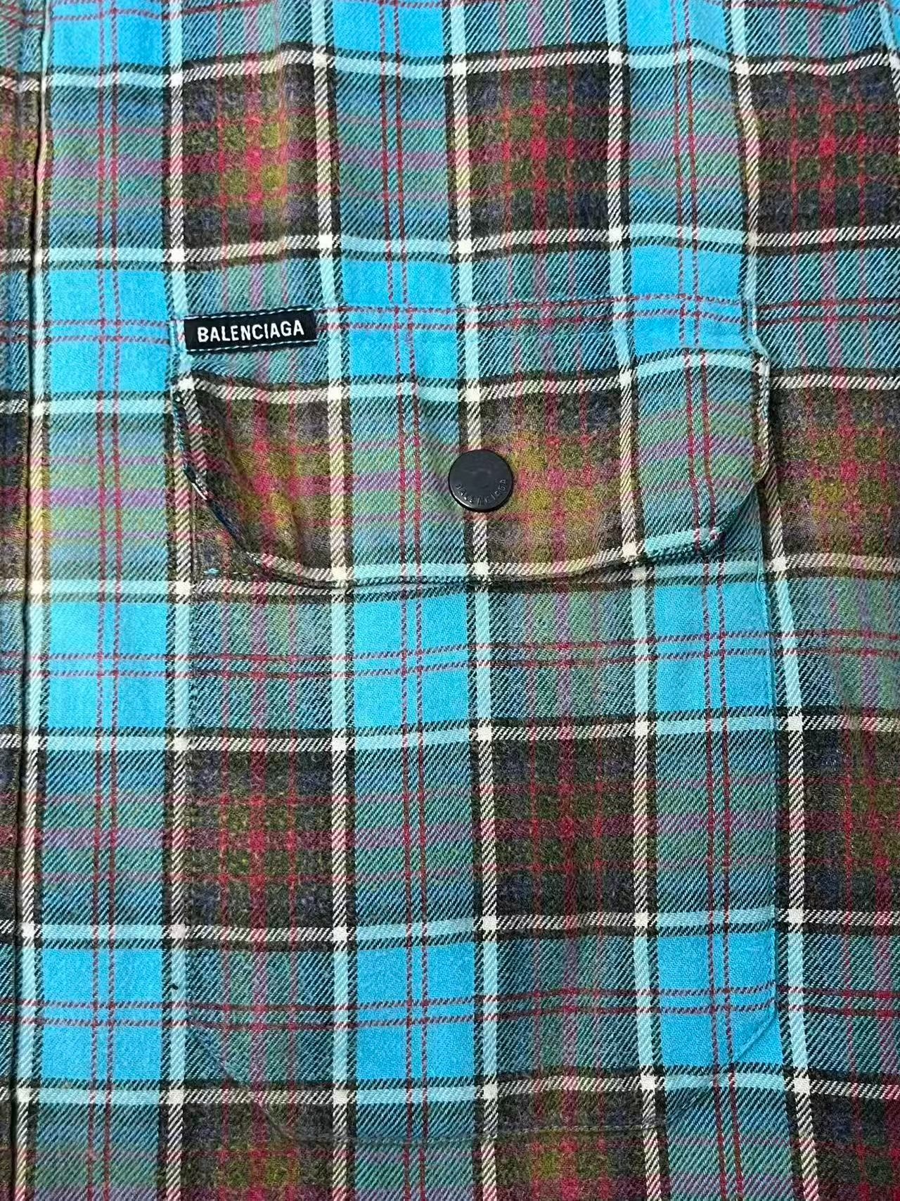 Balenciaga Gradient Plaid Drawstring Hooded Shirt — detail